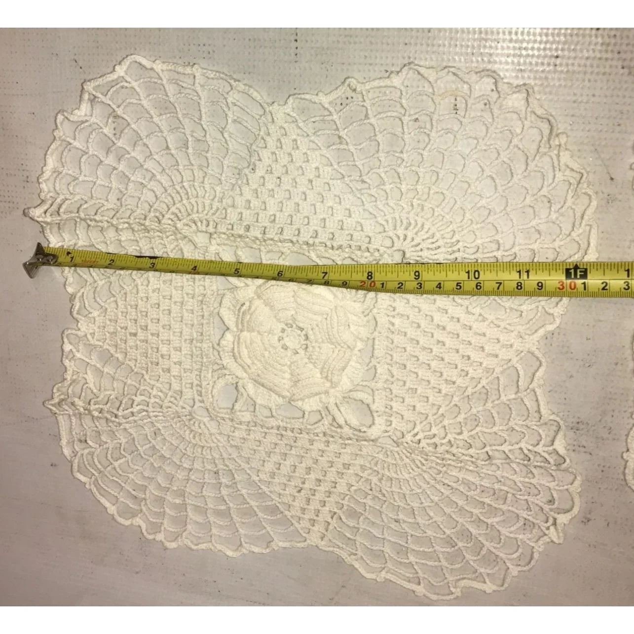Set of 2 White/Cream Colored Handmade Crocheted Table Placemats/Doilies - A+ Stuff