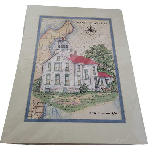 Vintage Limited edition Art Print/Decor of Grand Traverse Light Built in 1853 Northport Mi