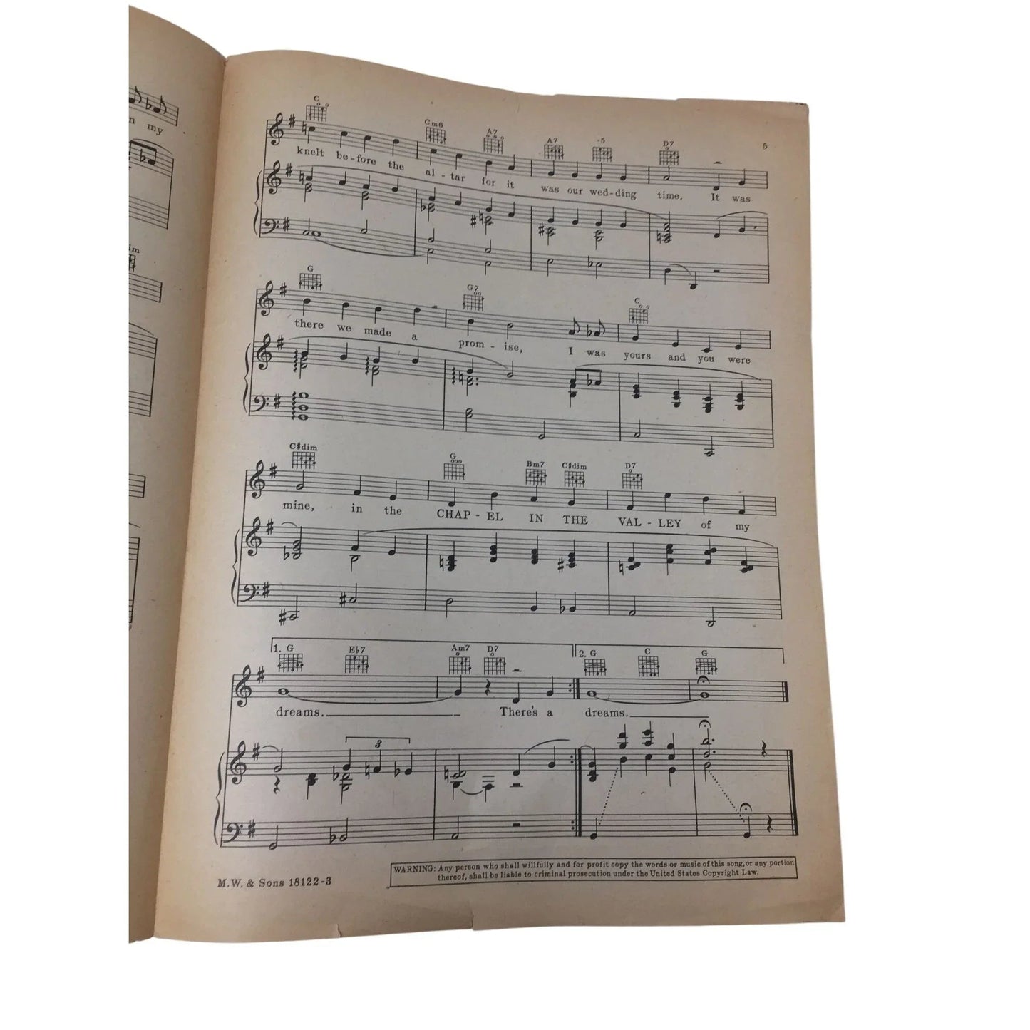"Chapel In The Valley" Vintage 1940 Sheet Music - A+ Stuff - SHEET MUSIC - A+ Stuff