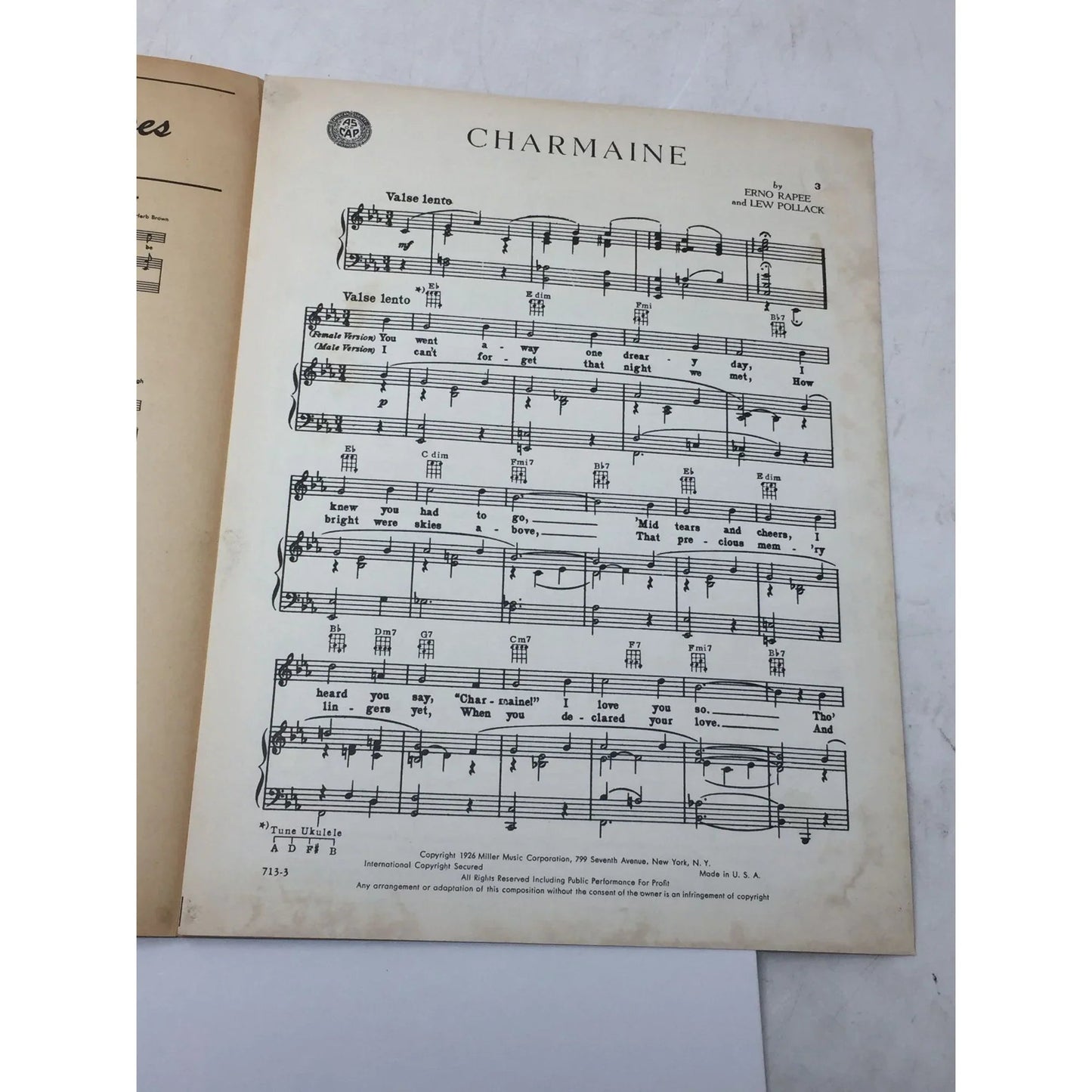 ''CHARMAINE'' BY ENRO RAPEE AND LEW POLLACK Sheet Music - Miller music corporation - SHEET MUSIC - A+ Stuff