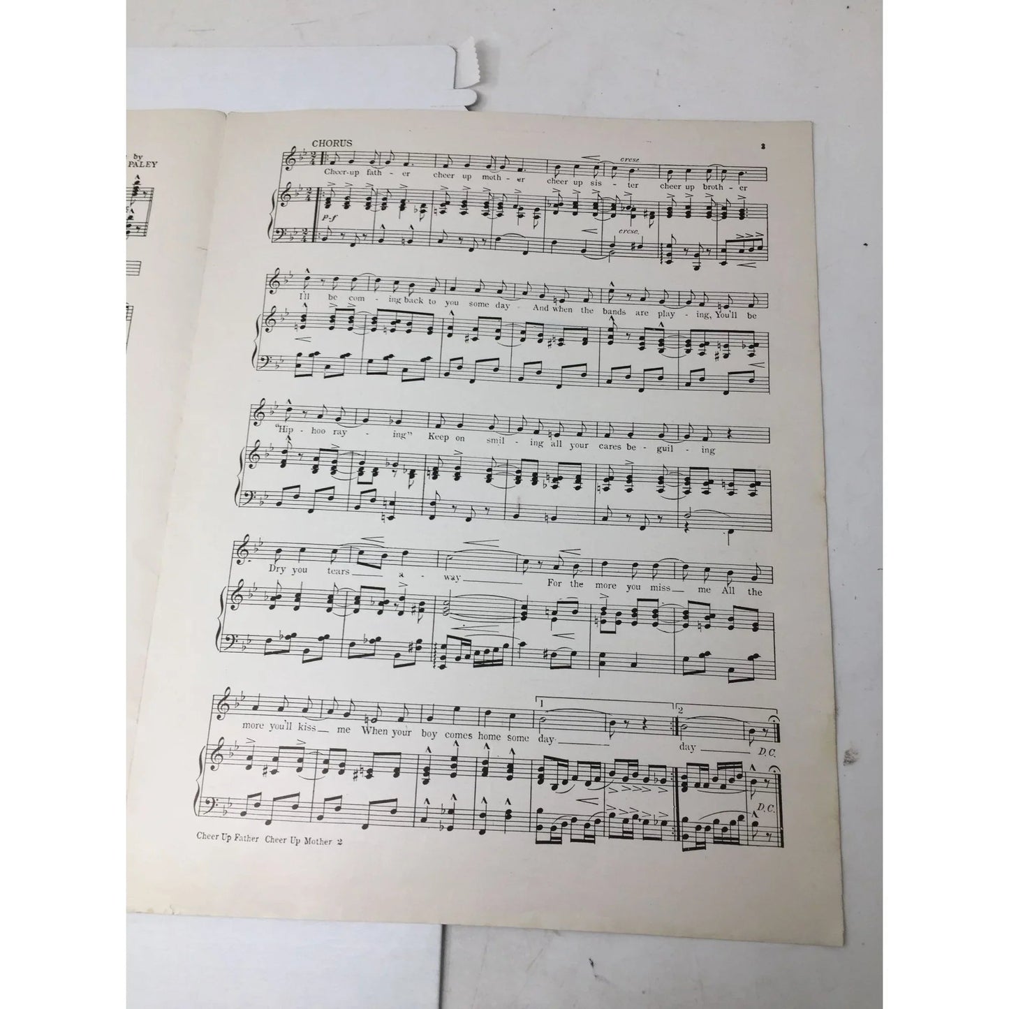 ''Cheer Up Mother Cheer Up Father'' Song - Vintage Sheet Music Book - A+ Stuff - sheet music - A+ Stuff