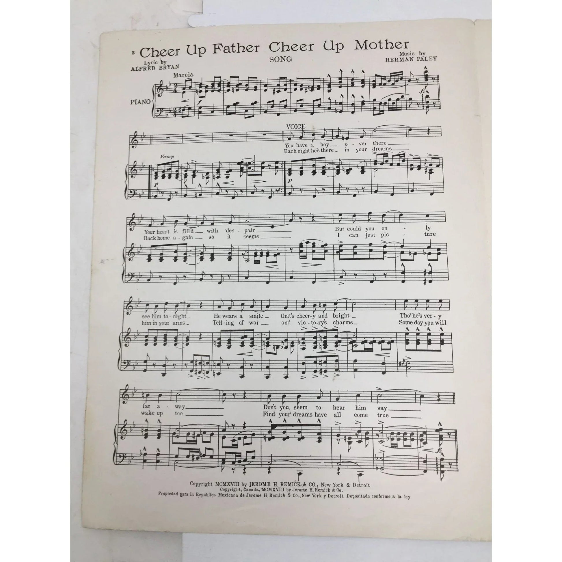 ''Cheer Up Mother Cheer Up Father'' Song - Vintage Sheet Music Book - A+ Stuff - sheet music - A+ Stuff