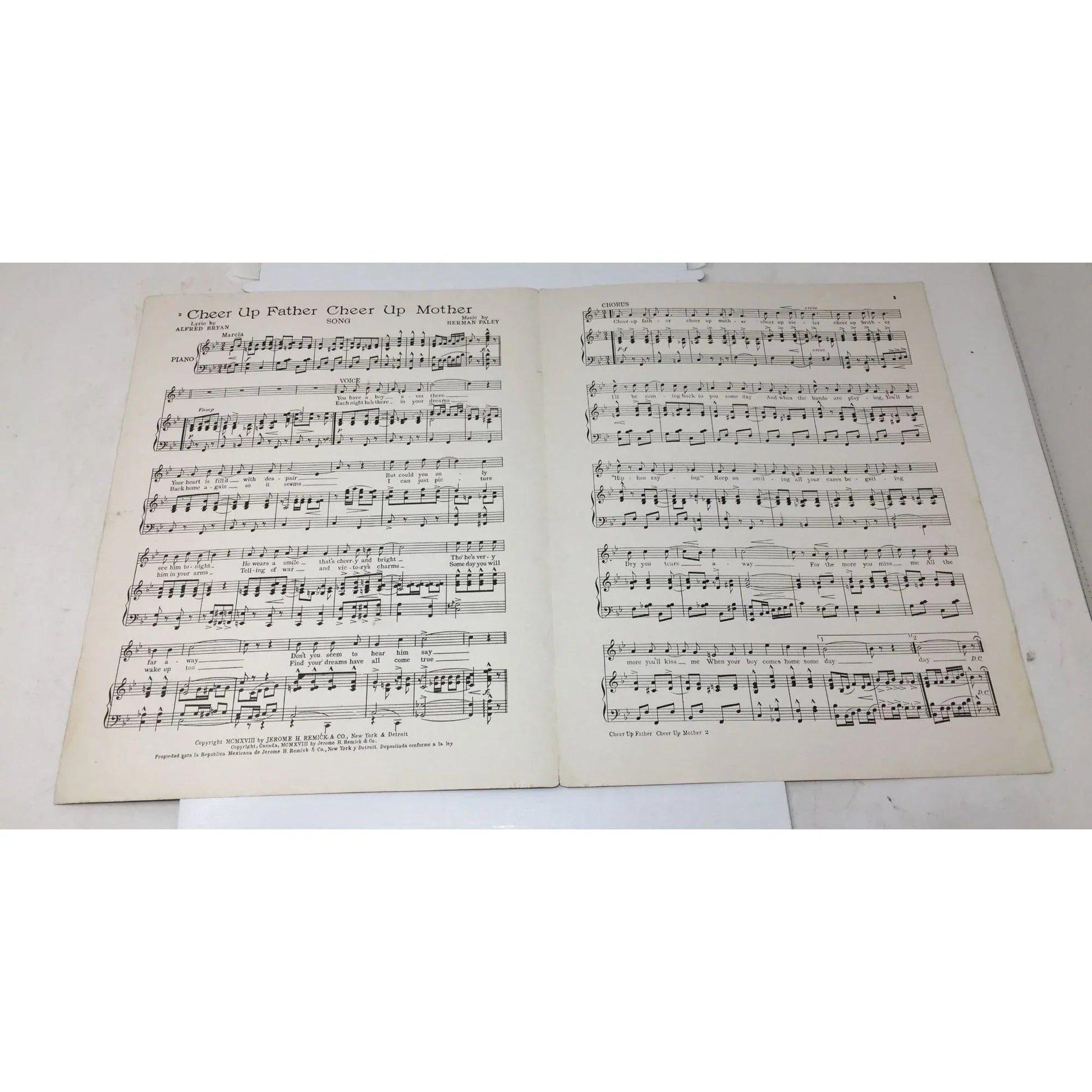 ''Cheer Up Mother Cheer Up Father'' Song - Vintage Sheet Music Book - A+ Stuff - sheet music - A+ Stuff