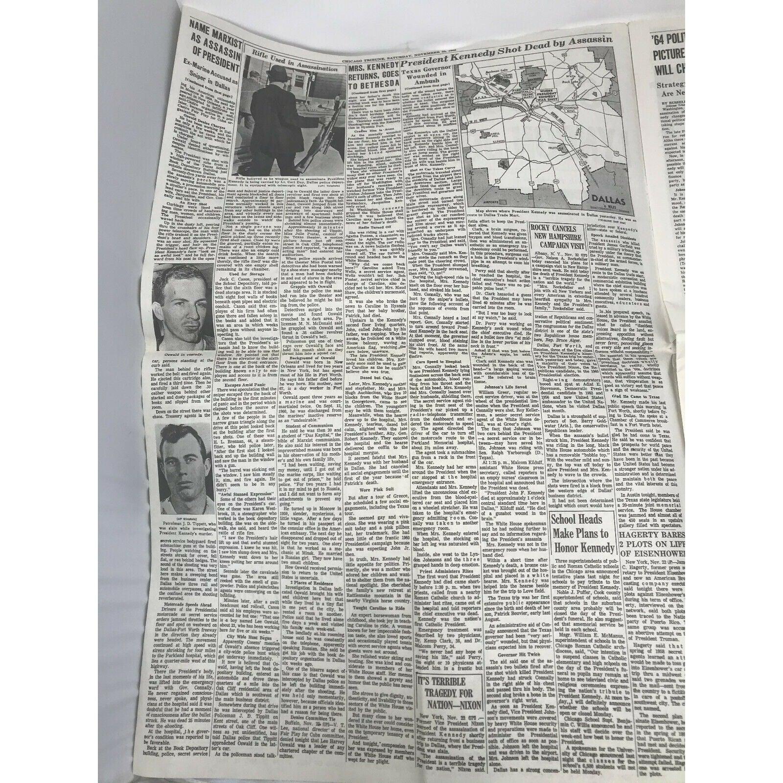 Chicago Tribune JFK Assassination Individual Pages of Newspaper(s) - (Nov 23 - 26) - A+ Stuff - Collectibles - A+ Stuff