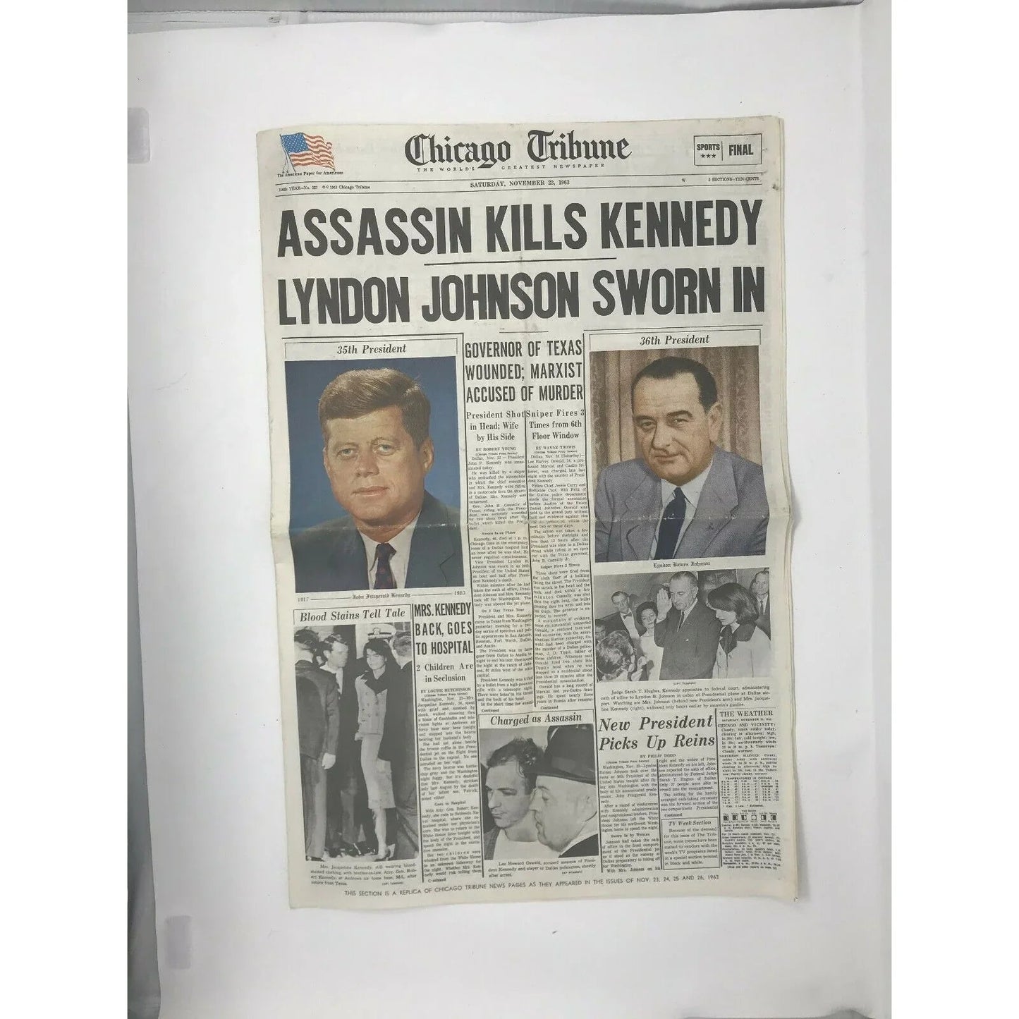 Chicago Tribune JFK Assassination Individual Pages of Newspaper(s) - (Nov 23 - 26) - A+ Stuff - Collectibles - A+ Stuff