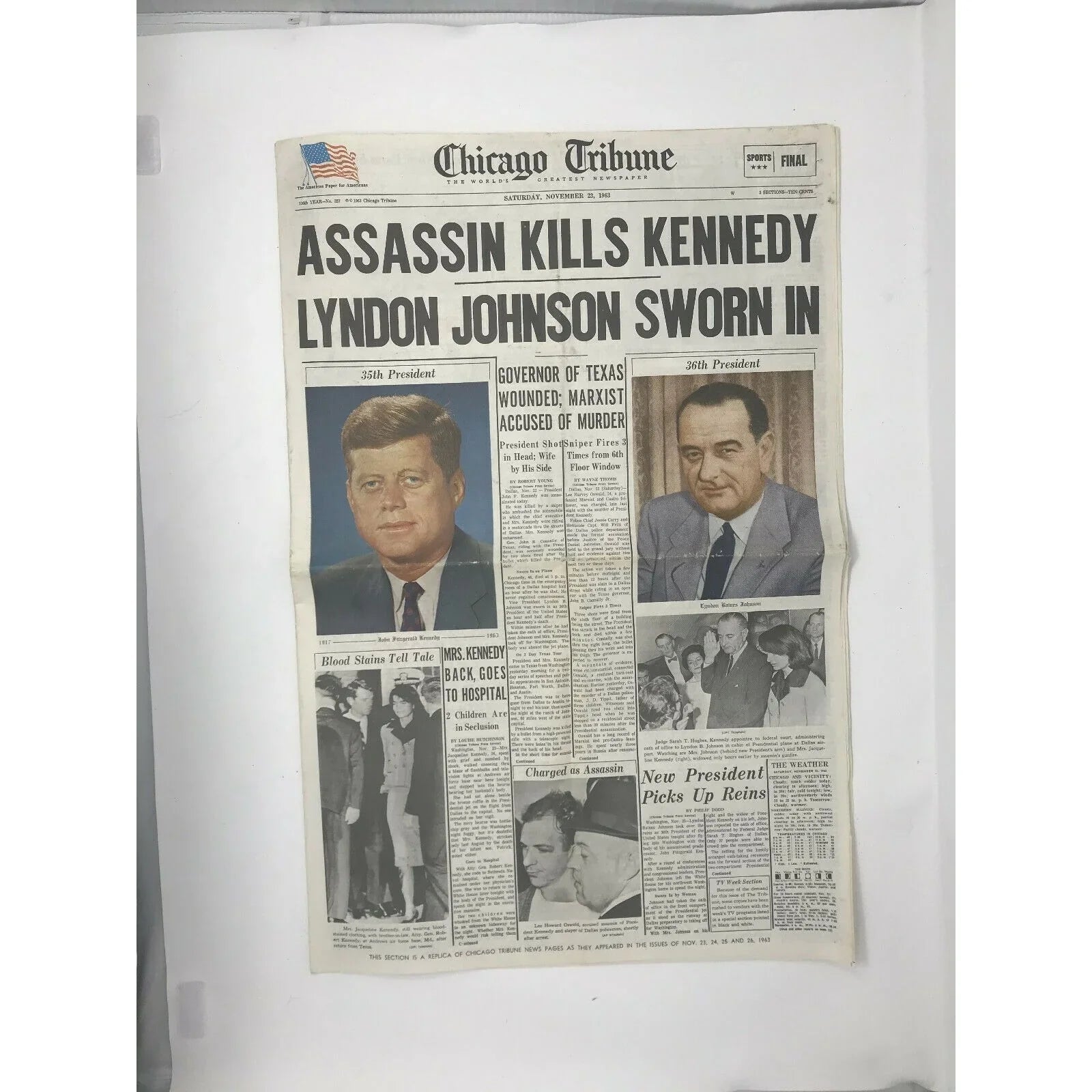 Chicago Tribune JFK Assassination Individual Pages of Newspaper(s) - (Nov 23 - 26) - A+ Stuff - Collectibles - A+ Stuff