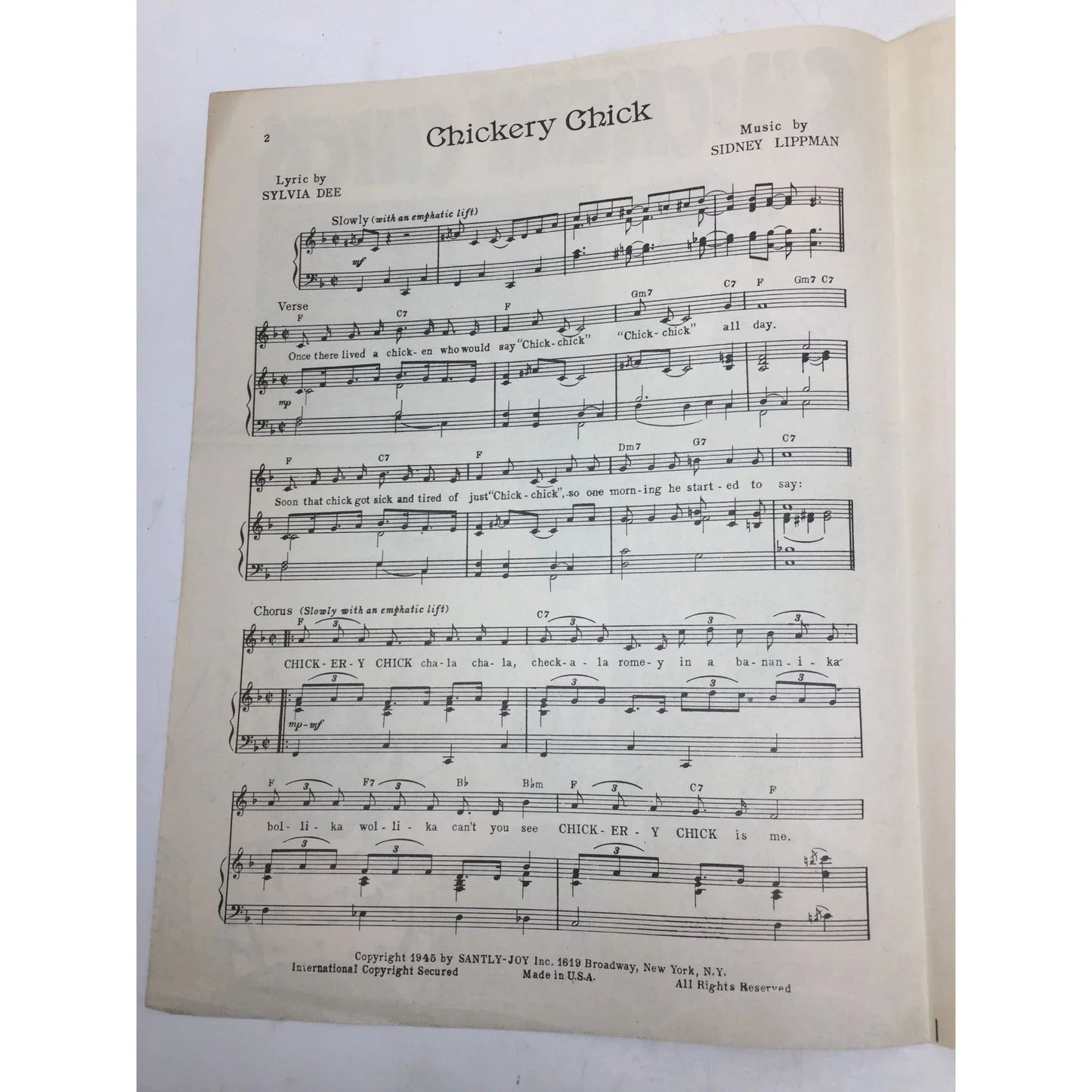 ''Chickery Chick'' Professional Artist Copy Vintage Sheet Music - A+ Stuff - SHEET MUSIC - A+ Stuff