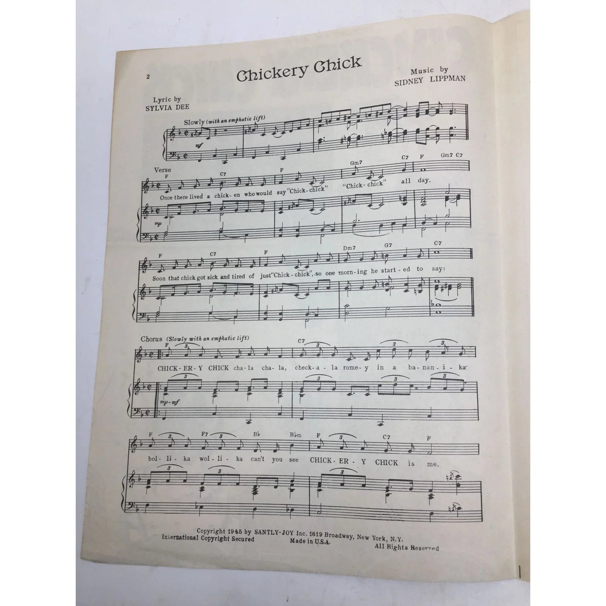 ''Chickery Chick'' Professional Artist Copy Vintage Sheet Music - A+ Stuff - SHEET MUSIC - A+ Stuff