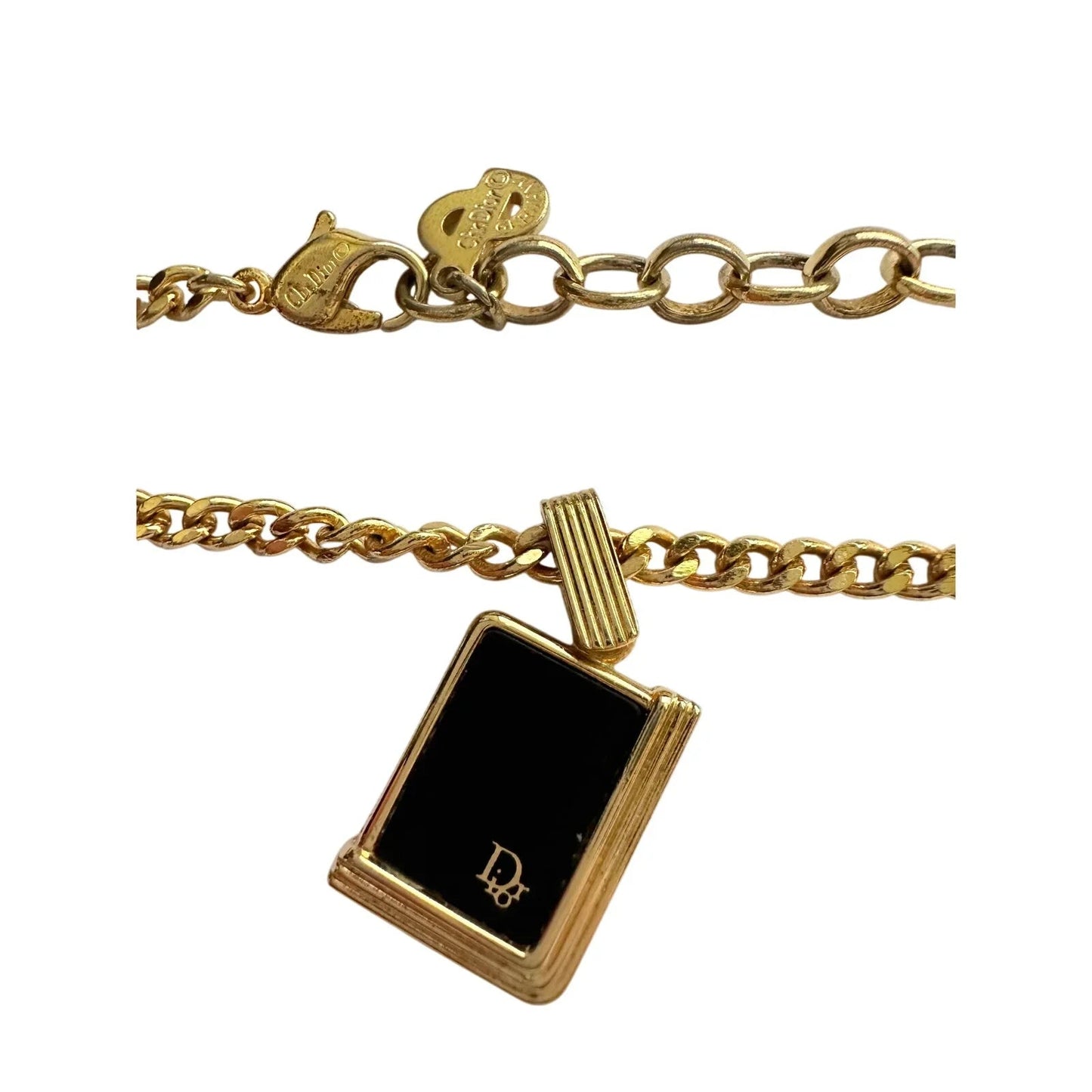 Christian Dior Black Logo Plate Necklace Gold Plated - Christian Dior - Necklace with Pendant - A+ Stuff
