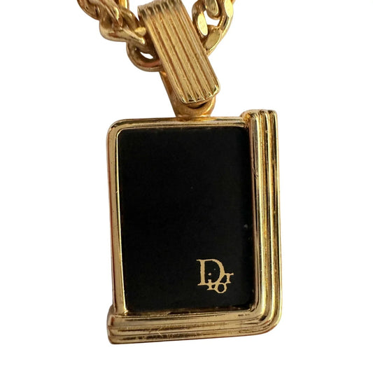 Christian Dior Black Logo Plate Necklace Gold Plated - Christian Dior - Necklace with Pendant - A+ Stuff