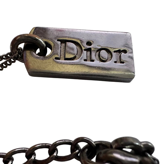 Christian Dior Dog Tag Style Necklace - Gunmetal - Christian Dior - Necklace with Pendant - A+ Stuff