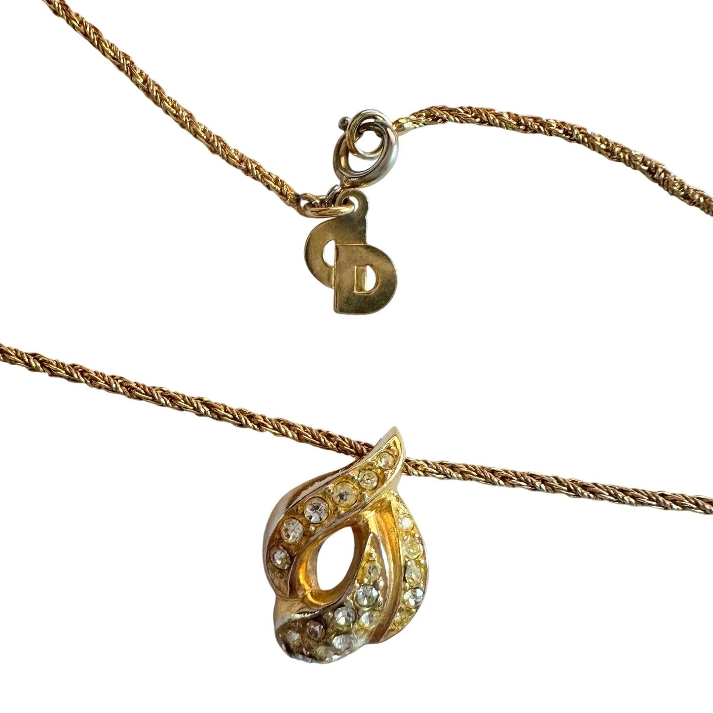 Christian Dior Rhinestone Gold Plate Necklace 16" - Christian Dior - Necklace with Pendant - A+ Stuff