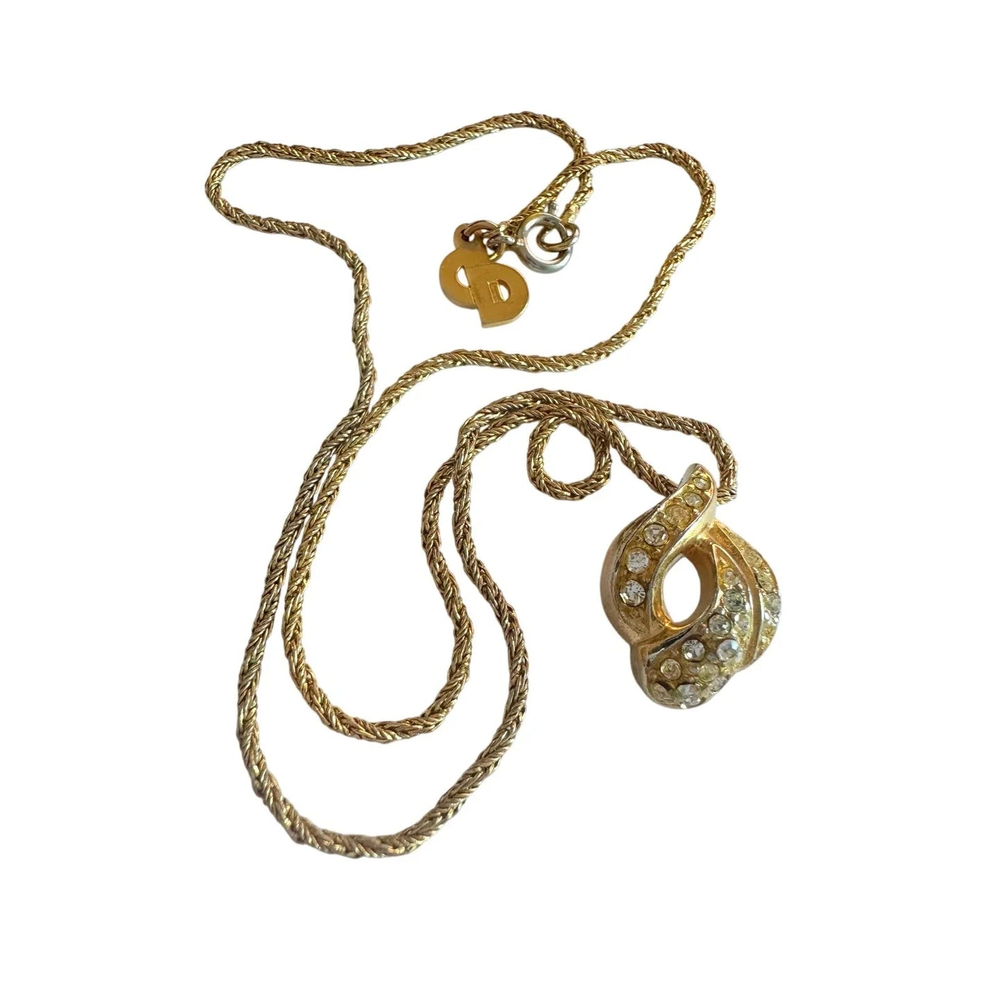 Christian Dior Rhinestone Gold Plate Necklace 16" - Christian Dior - Necklace with Pendant - A+ Stuff