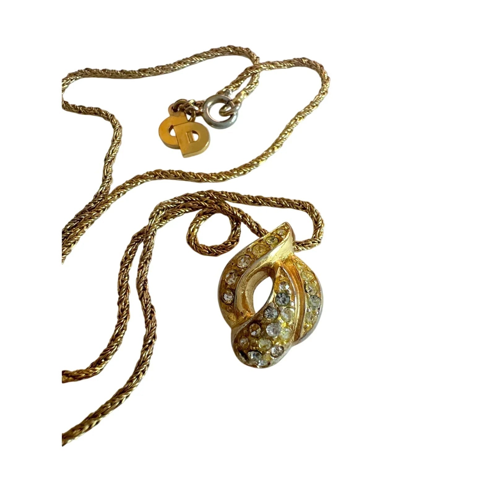 Christian Dior Rhinestone Gold Plate Necklace 16" - Christian Dior - Necklace with Pendant - A+ Stuff