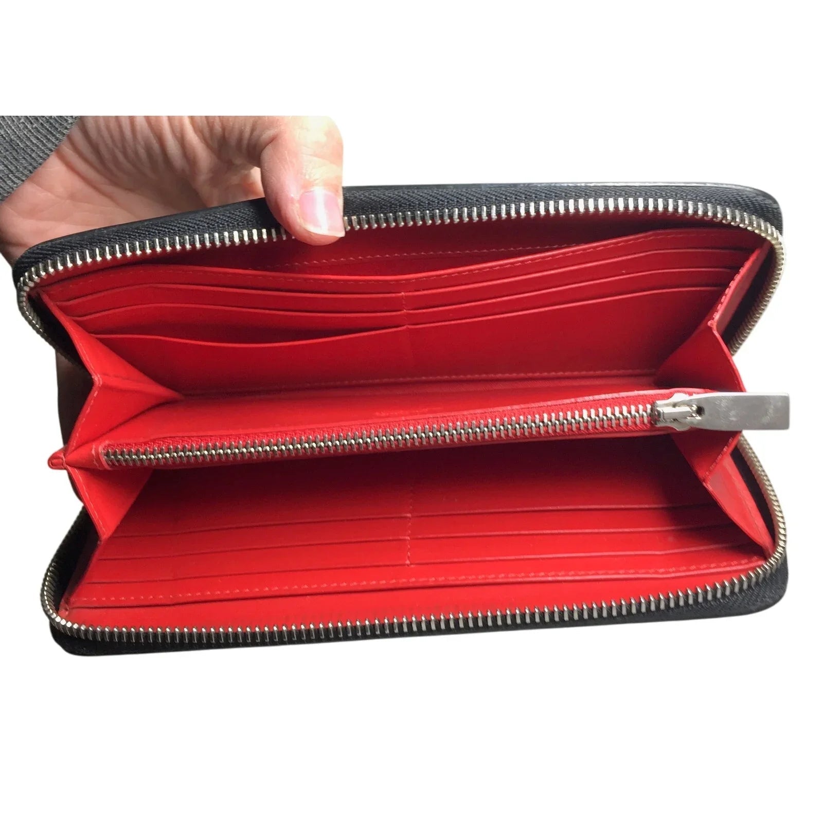 Christian Louboutin Panettone Silver Leather Studded Zip Around Long Wallet - Red Interior - Christian Louboutin - Wallet - A+ Stuff