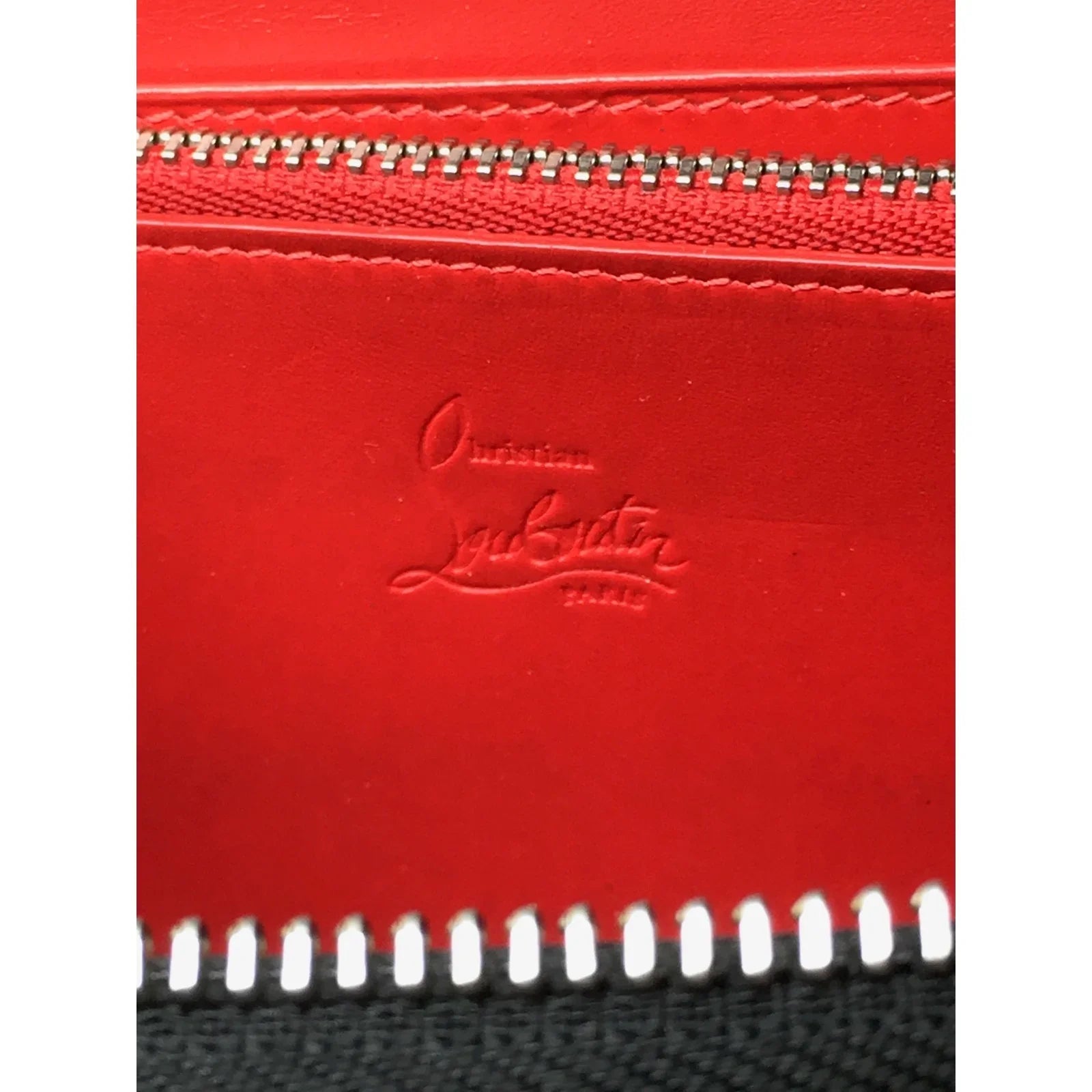 Christian Louboutin Panettone Silver Leather Studded Zip Around Long Wallet - Red Interior - Christian Louboutin - Wallet - A+ Stuff