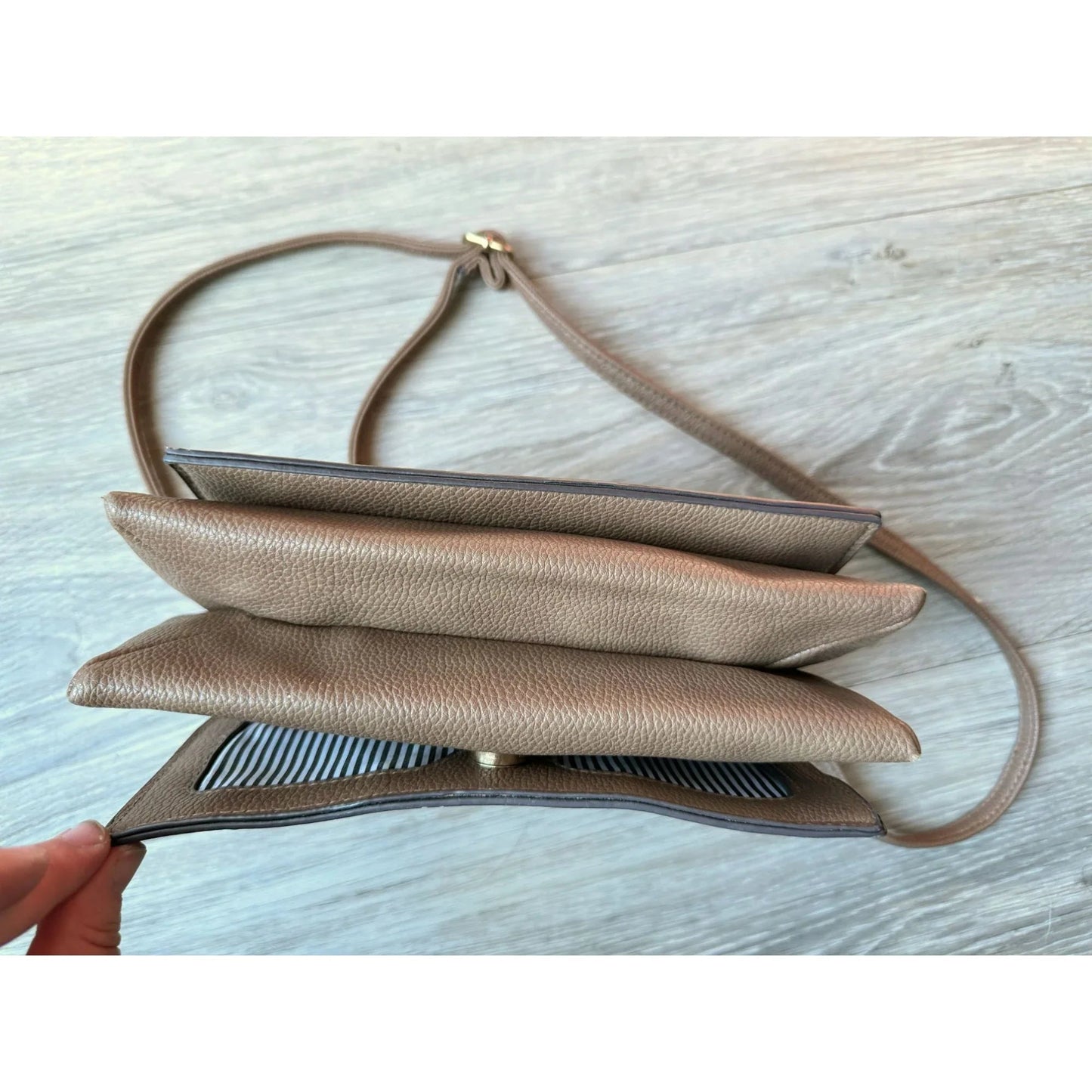 Christian Soriano for Payless Taupe Crossbody Bag with Zippered long Front Flap - A+ Stuff
