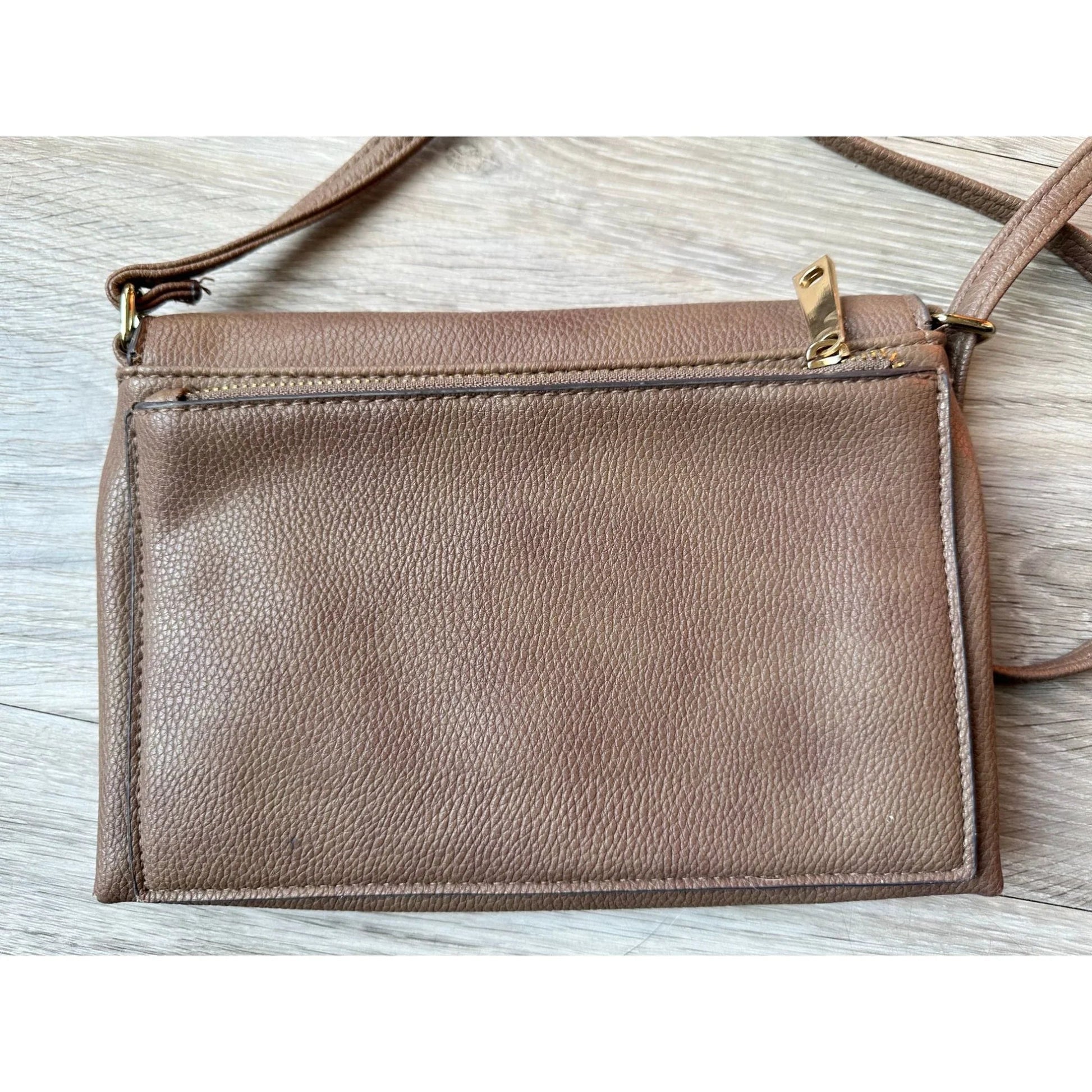 Christian Soriano for Payless Taupe Crossbody Bag with Zippered long Front Flap - A+ Stuff