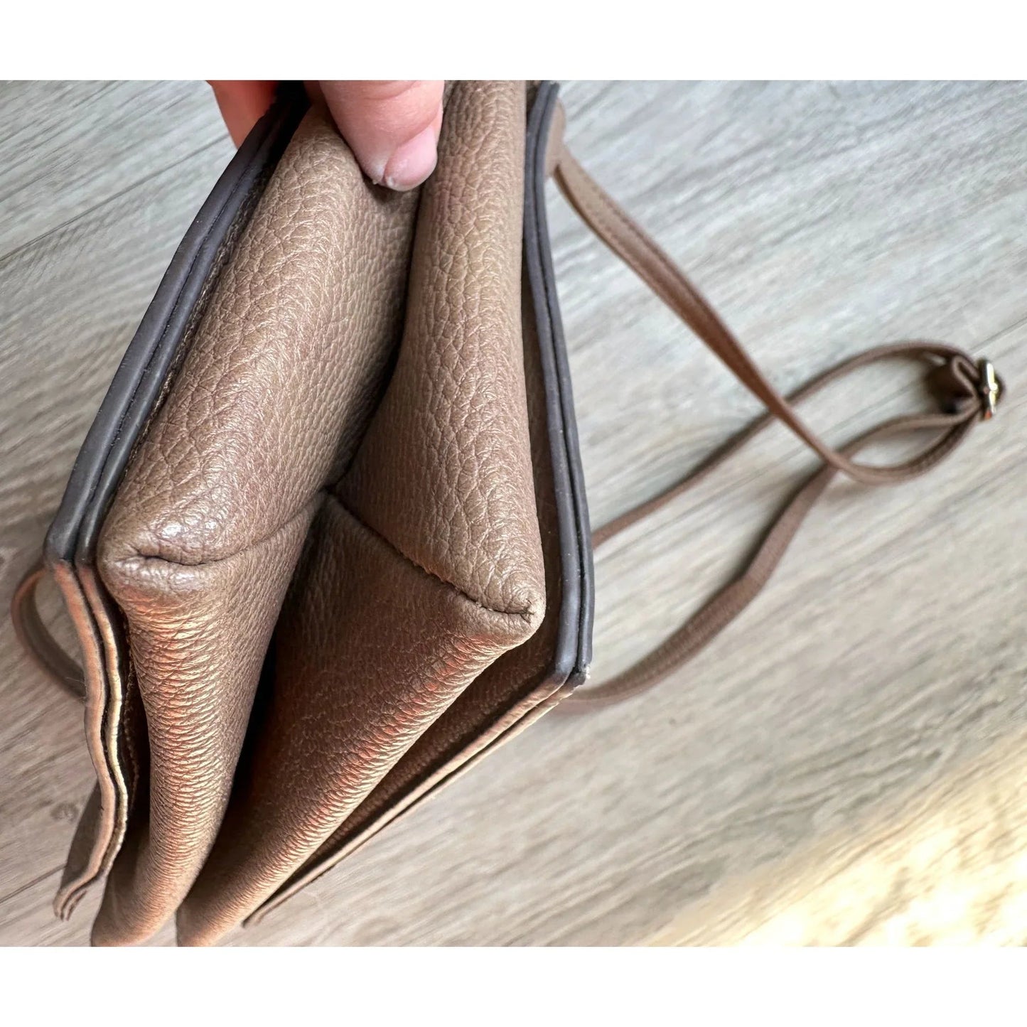 Christian Soriano for Payless Taupe Crossbody Bag with Zippered long Front Flap - A+ Stuff