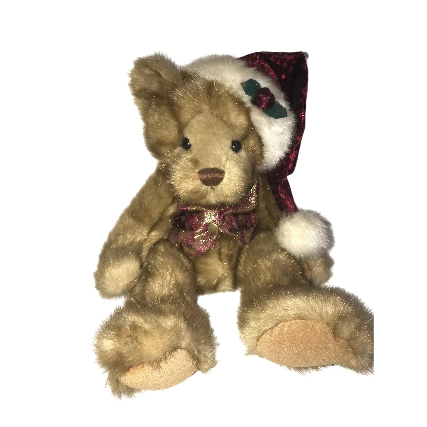 Christmas Bear Plush in Santa Claus Hat 13" Deep Red & Green Tie Holiday Decor - Unbranded - Seasonal & Holiday Decorations - A+ Stuff