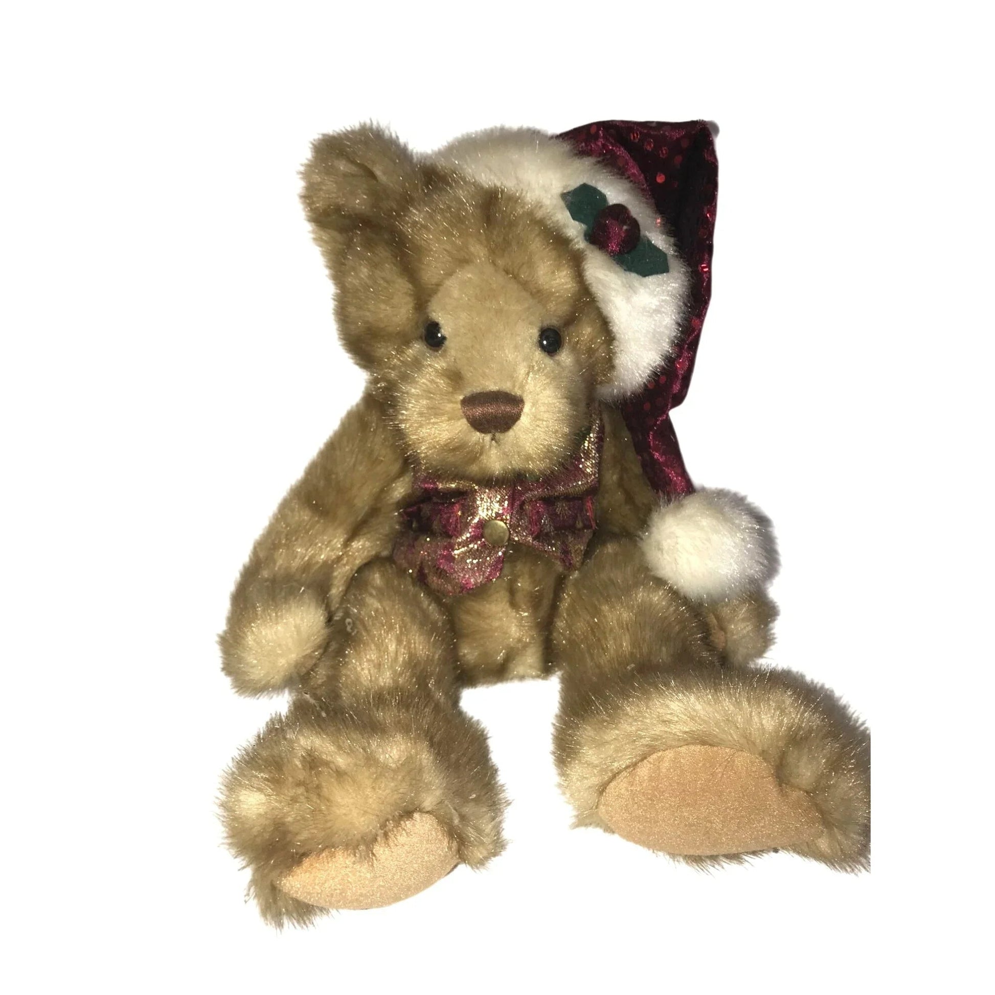 Christmas Bear Plush in Santa Claus Hat 13" Deep Red & Green Tie Holiday Decor - Unbranded - Seasonal & Holiday Decorations - A+ Stuff