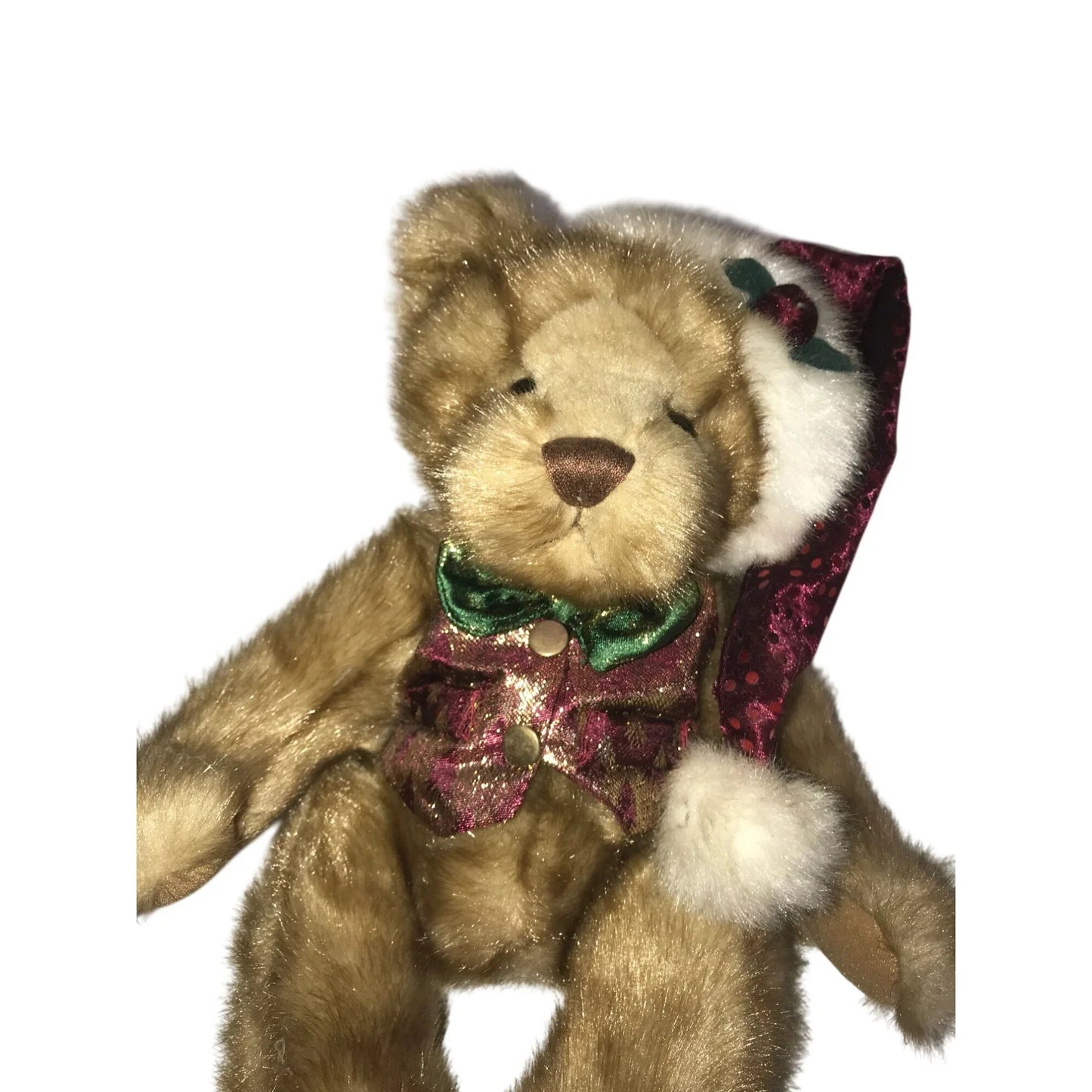 Christmas Bear Plush in Santa Claus Hat 13" Deep Red & Green Tie Holiday Decor - Unbranded - Seasonal & Holiday Decorations - A+ Stuff