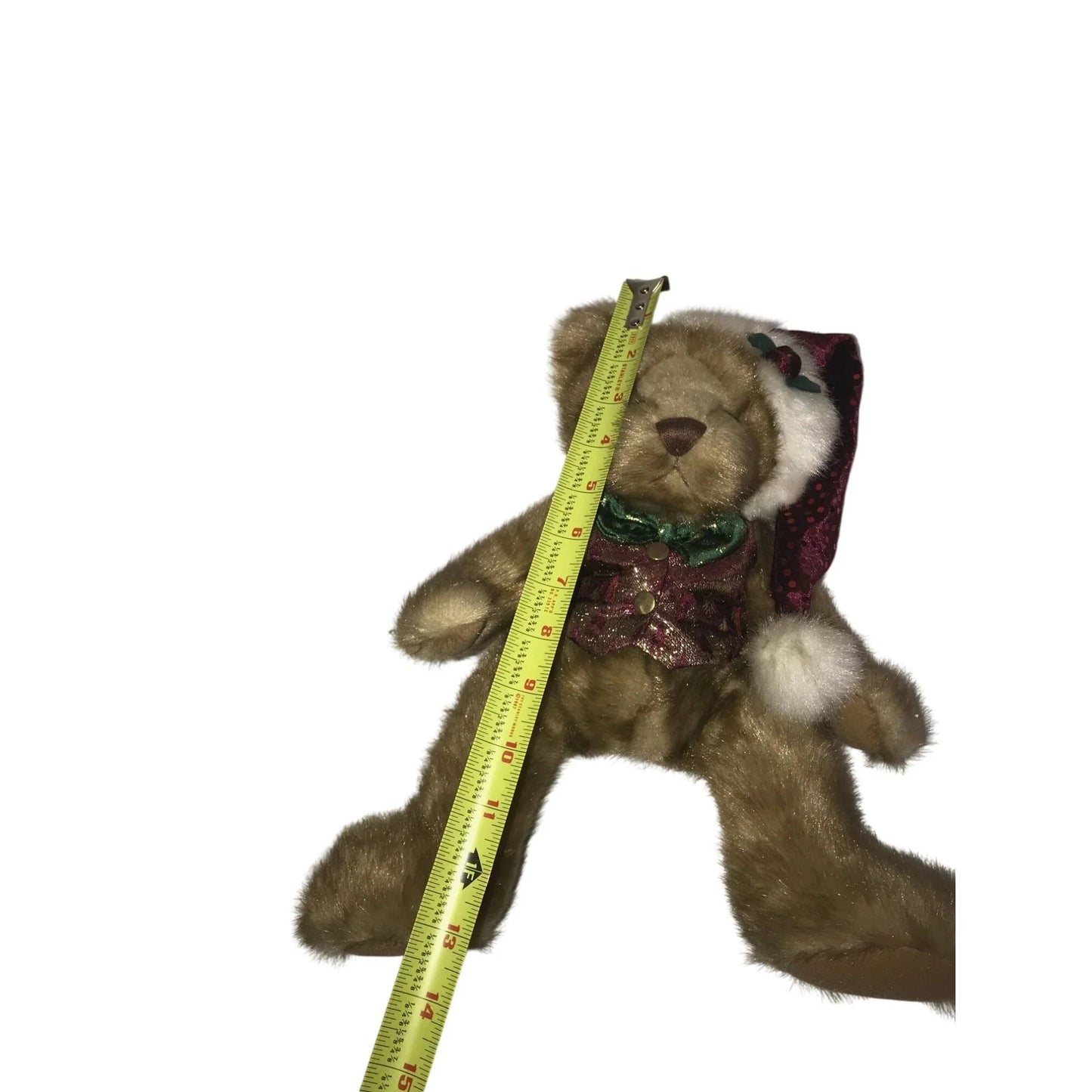 Christmas Bear Plush in Santa Claus Hat 13" Deep Red & Green Tie Holiday Decor - Unbranded - Seasonal & Holiday Decorations - A+ Stuff