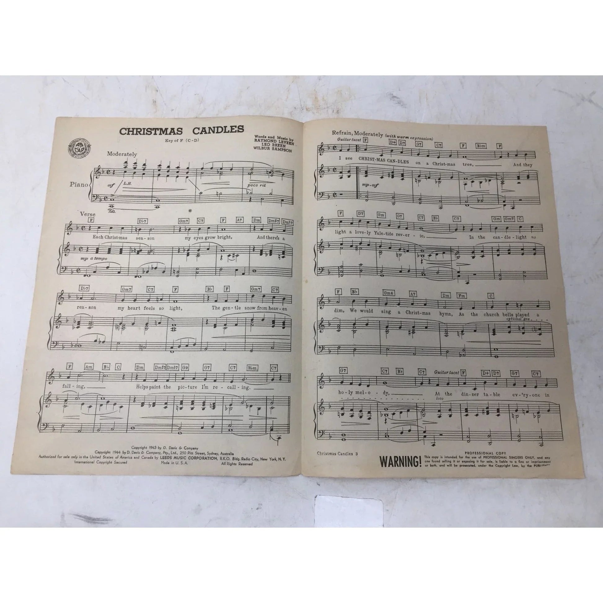 ''Christmas Candles'' by Raymond Leveen, Leo Breen, and Wilbur Sampson - A+ Stuff - SHEET MUSIC - A+ Stuff