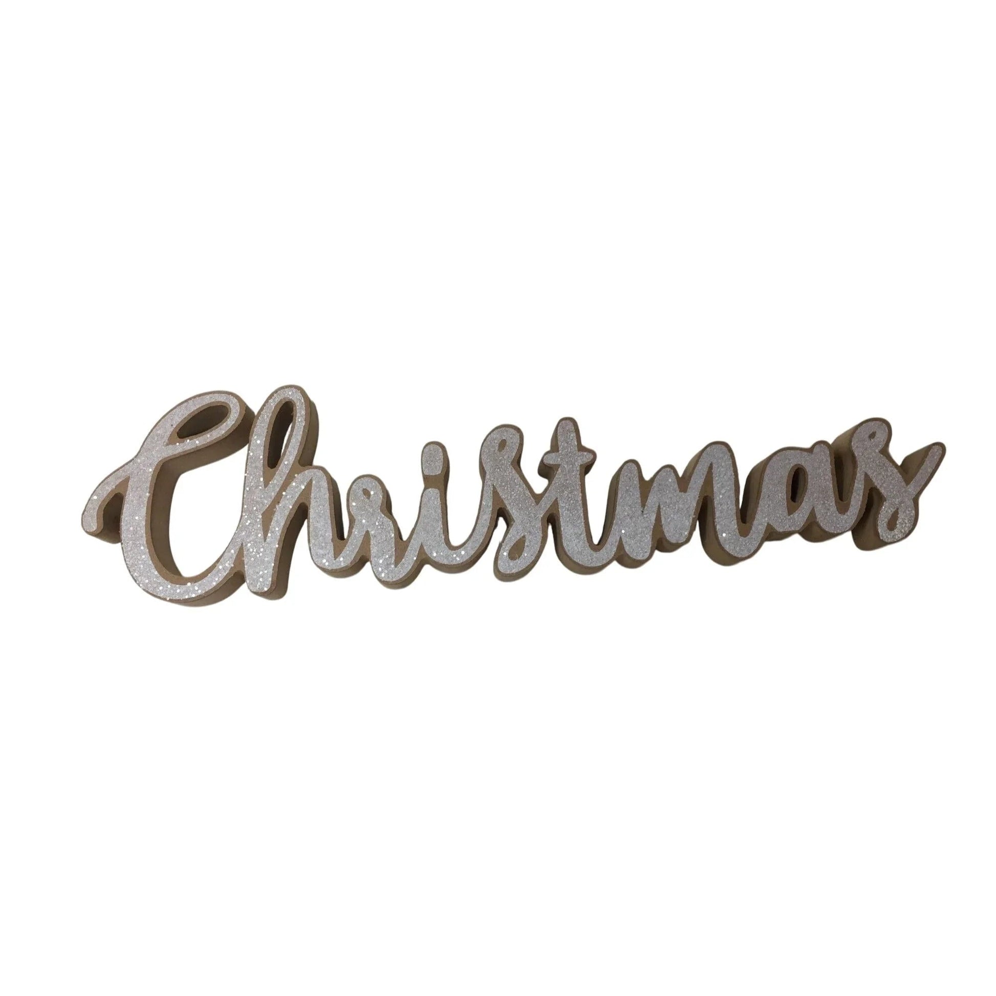 ''Christmas'' White Sparkly Wooden Christmas Holiday Decoration sign - A+ Stuff - Seasonal & Holiday Decorations - A+ Stuff