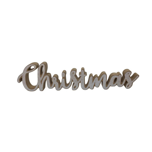 ''Christmas'' White Sparkly Wooden Christmas Holiday Decoration sign - A+ Stuff - Seasonal & Holiday Decorations - A+ Stuff
