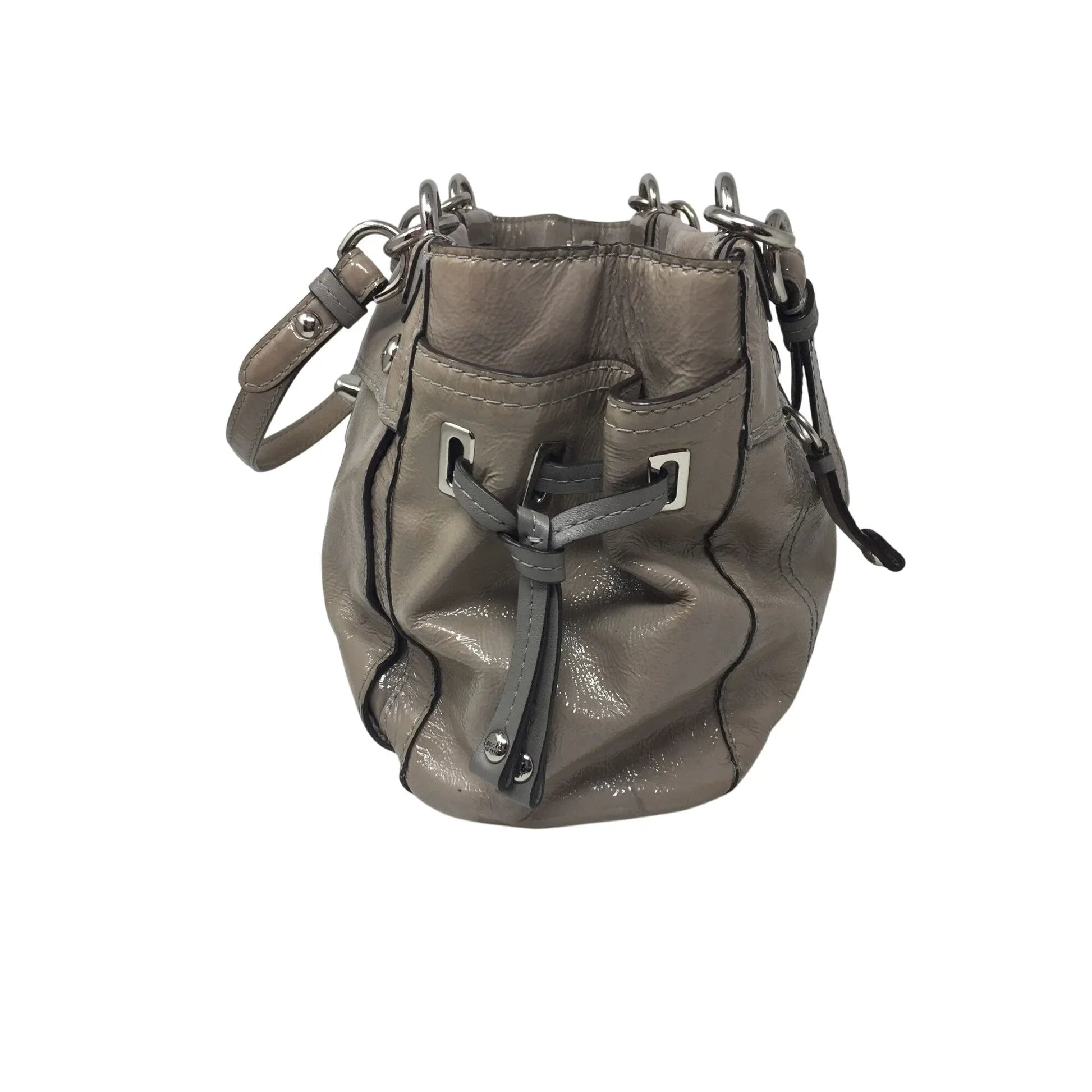 COACH Chelsea Patent Leather Peyton Carryall Satchel - Grayish Tan w Teal Lining - COACH - Designer bag - A+ Stuff