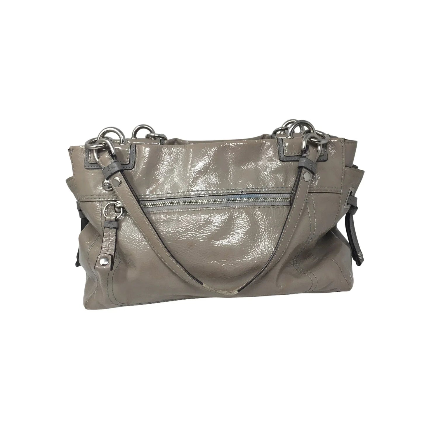 COACH Chelsea Patent Leather Peyton Carryall Satchel - Grayish Tan w Teal Lining - COACH - Designer bag - A+ Stuff