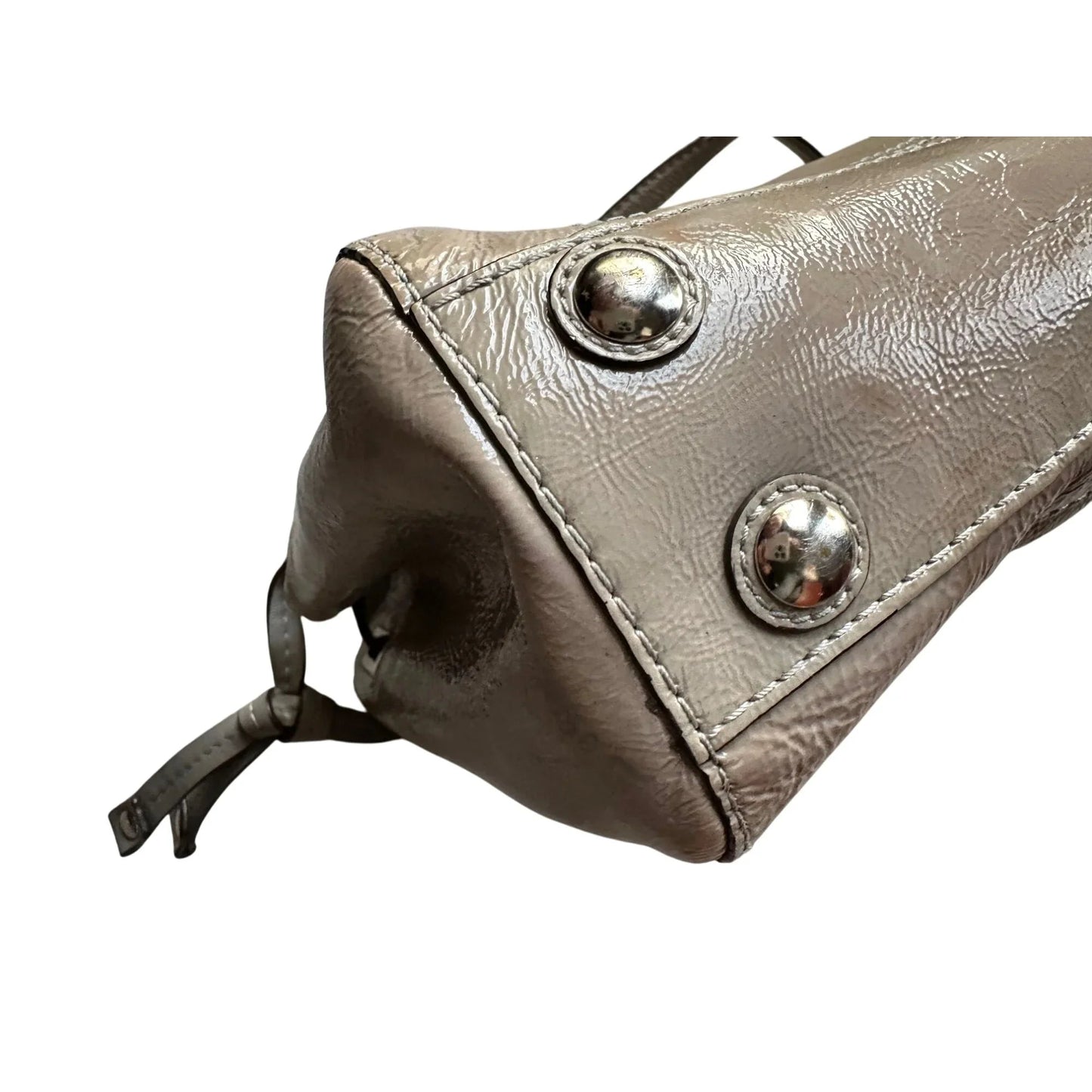 COACH Chelsea Patent Leather Peyton Carryall Satchel - Grayish Tan w Teal Lining - COACH - Designer bag - A+ Stuff