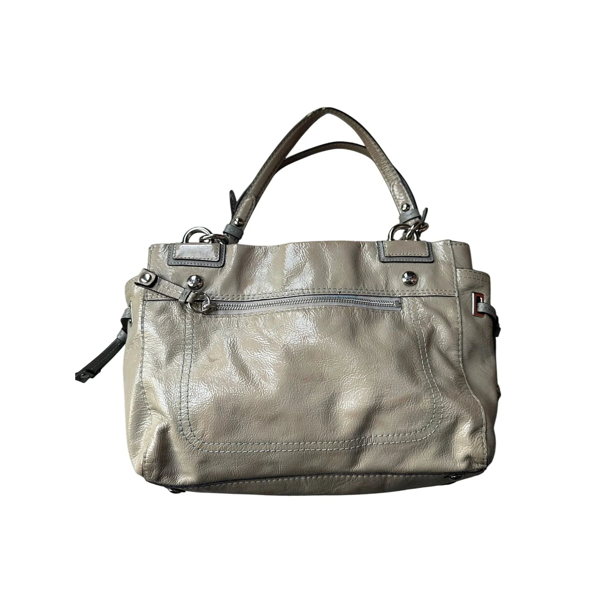 COACH Chelsea Patent Leather Peyton Carryall Satchel - Grayish Tan w Teal Lining - COACH - Designer bag - A+ Stuff