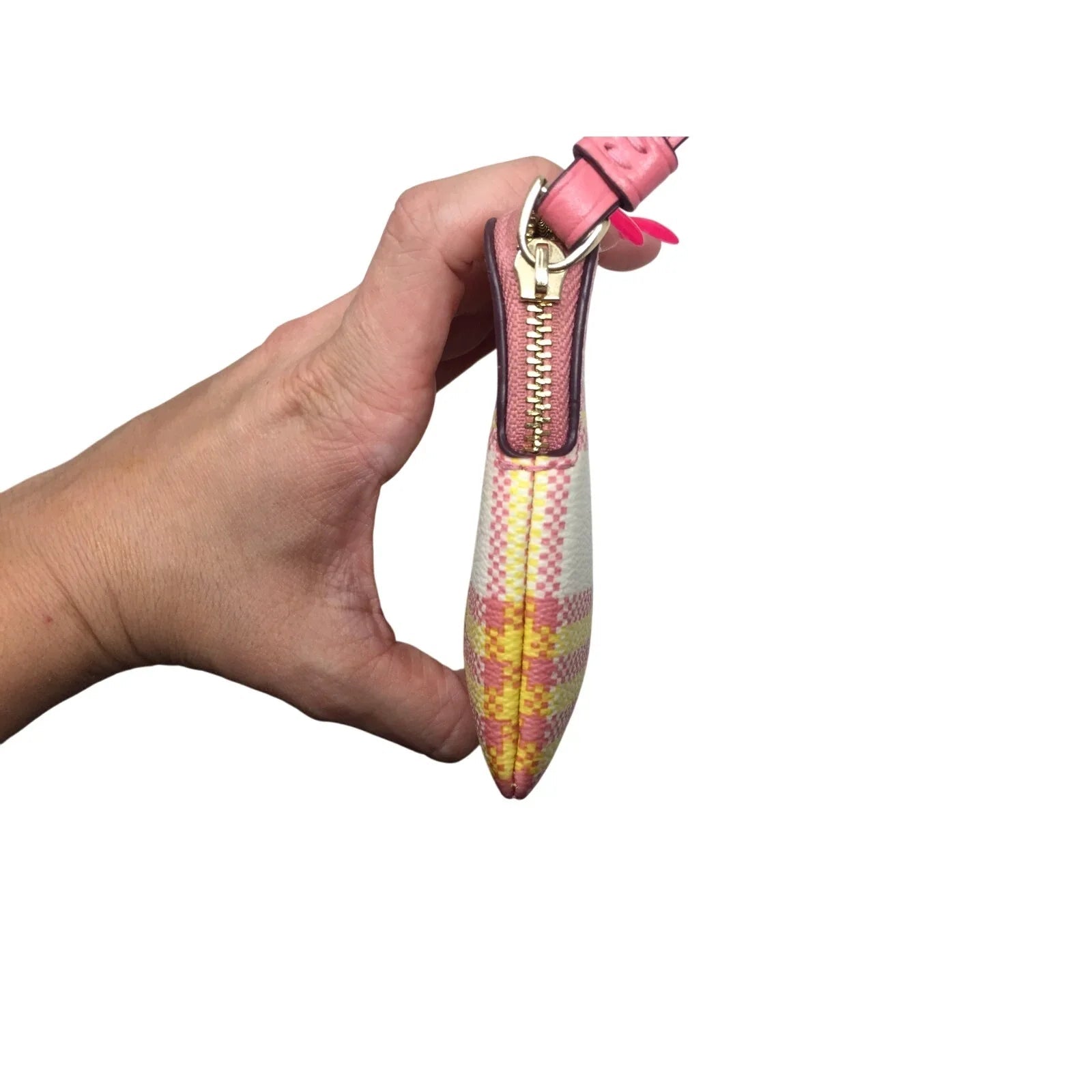 Coach Corner Zip Wristlet - Garden Plaid Print - Taffy & Gold - Coach - Wristlet - A+ Stuff