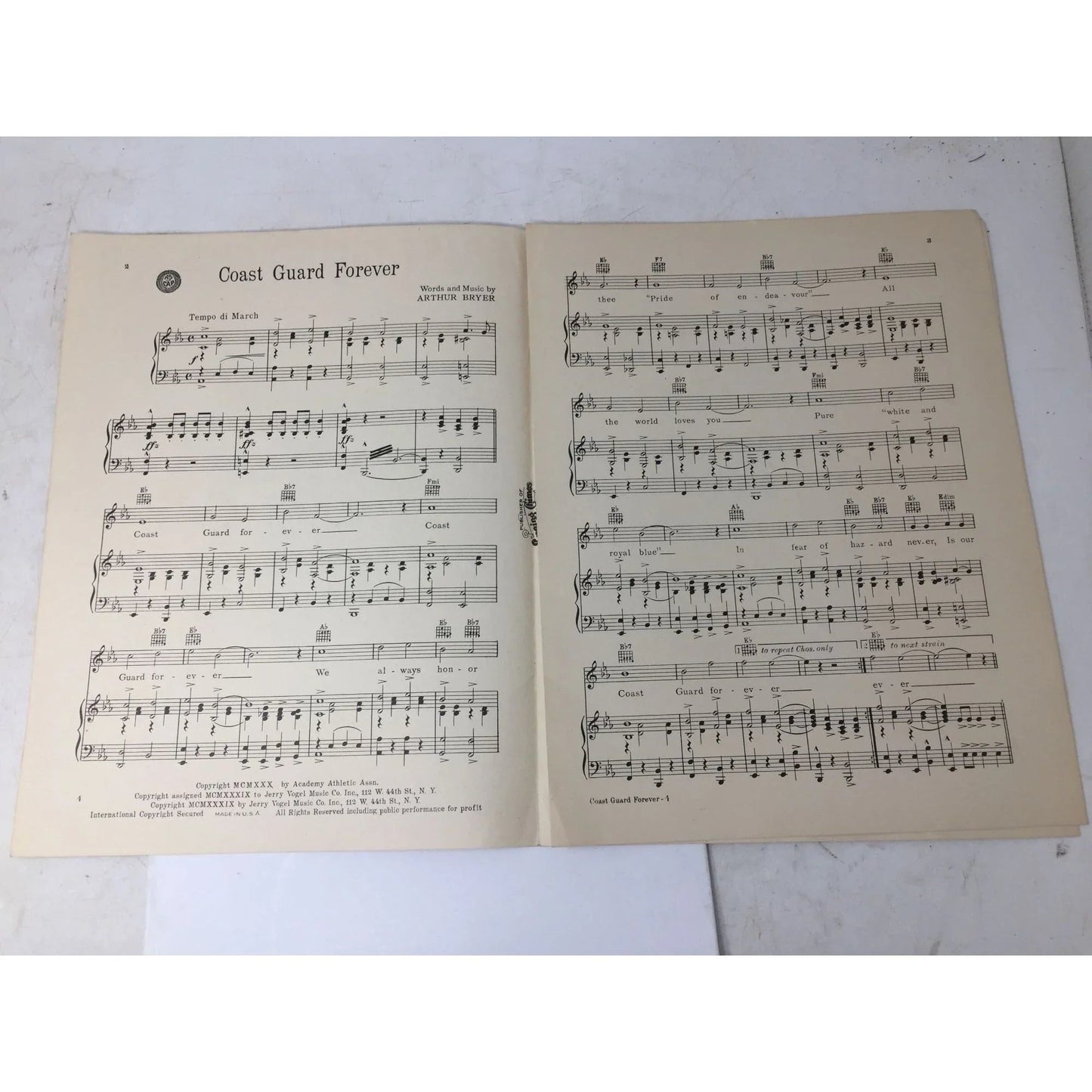 ''Coast Guard Forever'' Words and music by Arthur Bryer - A+ Stuff - SHEET MUSIC - A+ Stuff