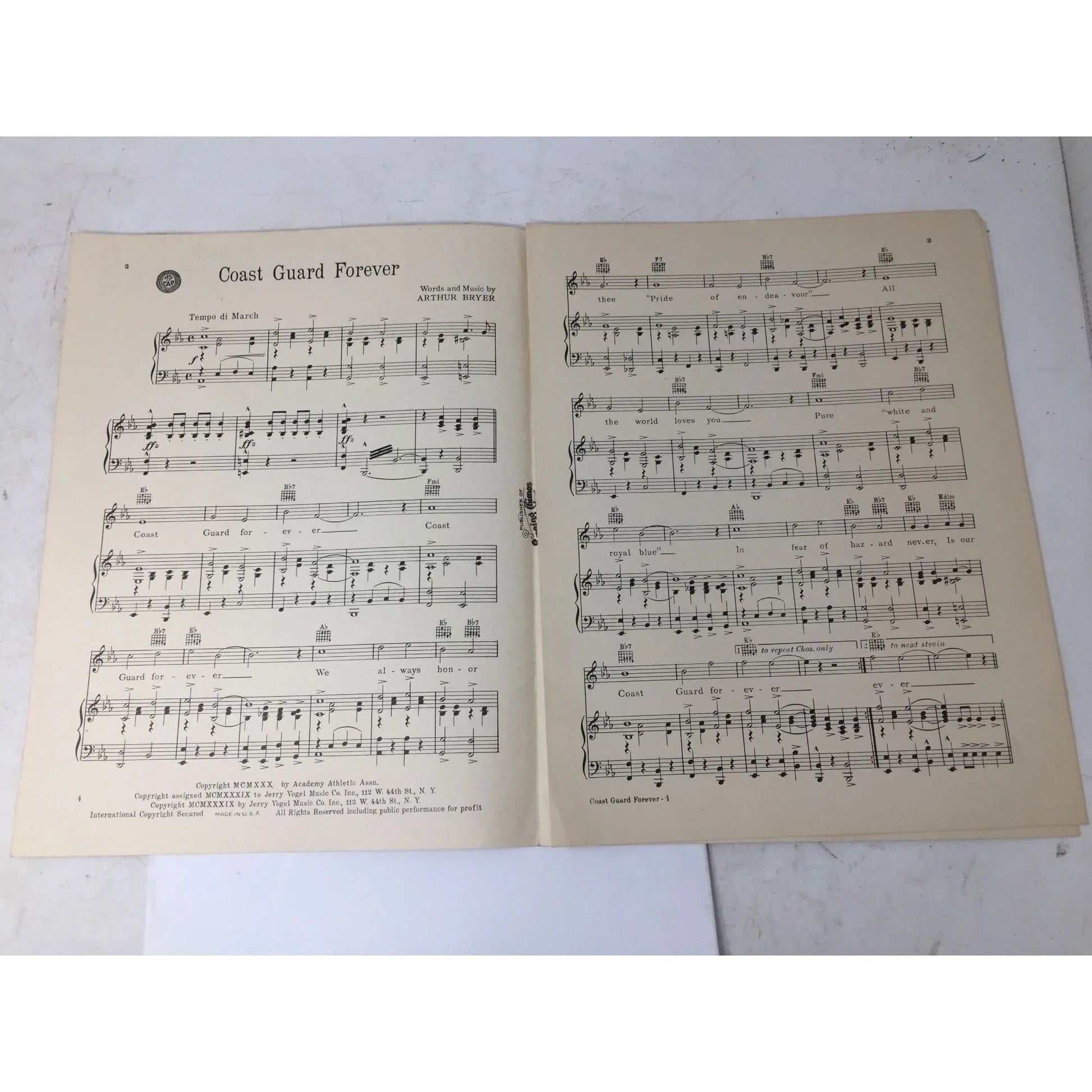 ''Coast Guard Forever'' Words and music by Arthur Bryer - A+ Stuff - SHEET MUSIC - A+ Stuff