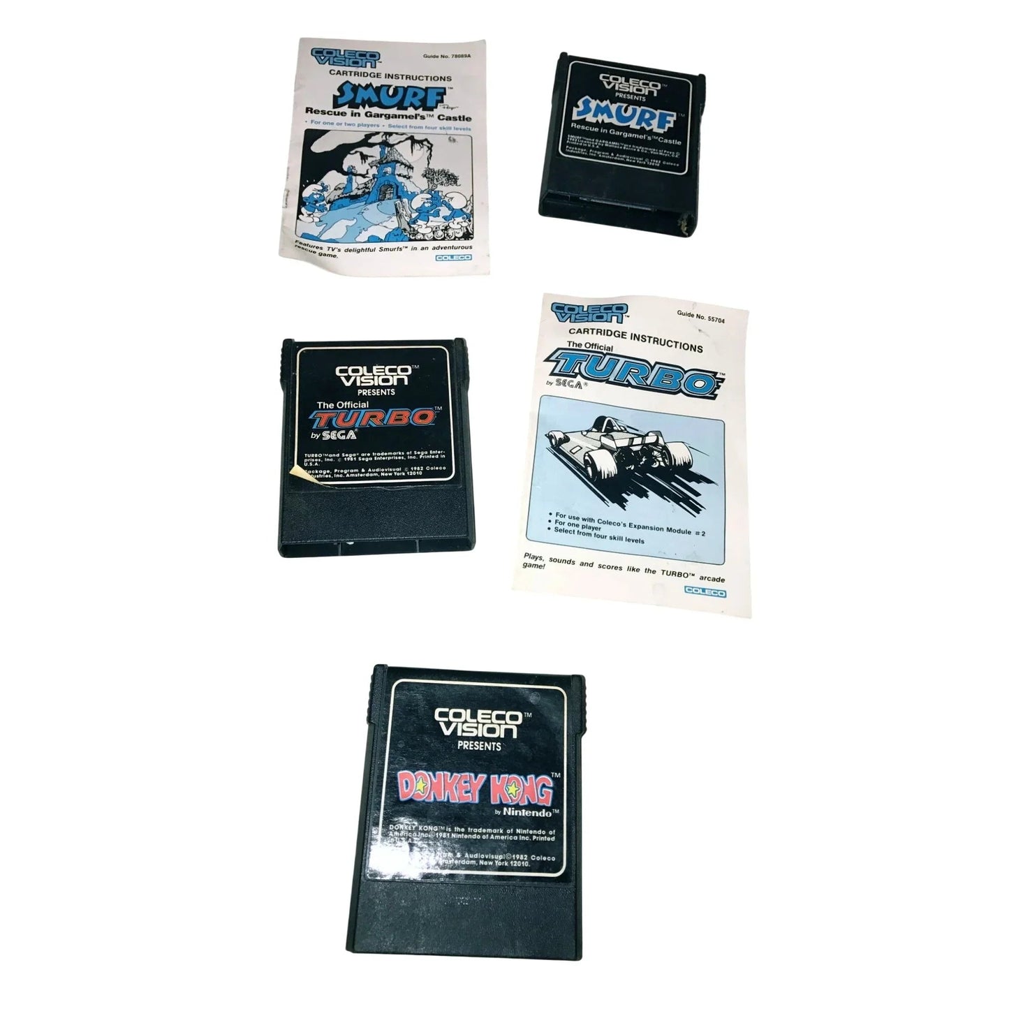 ColecoVision Donkey Kong , Turbo and Smurf Games 2 with Manuals - Coleco Vision - A+ Stuff