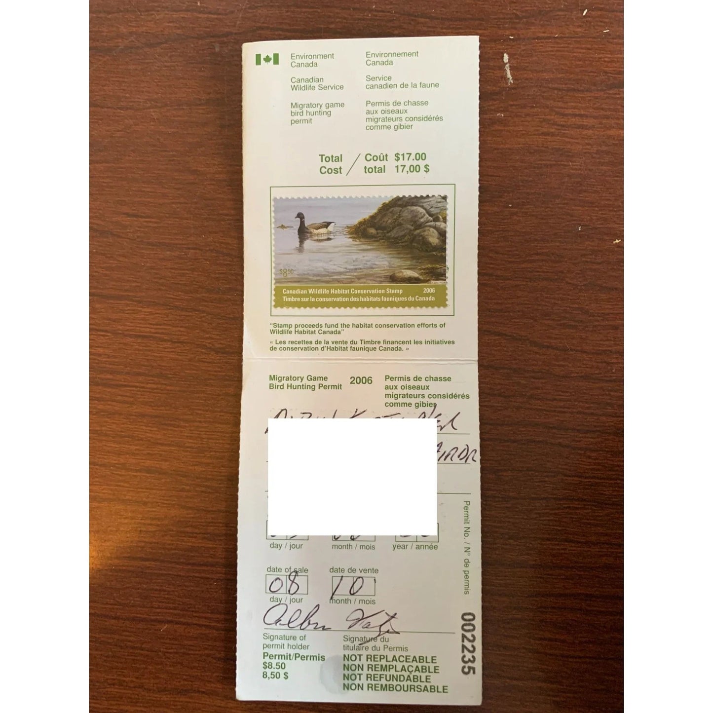 Collection of 8 Bird Hunting Permits w/ The Canadian Wildlife Habitat Conservation Stamps - A+ Stuff - Stamp - A+ Stuff