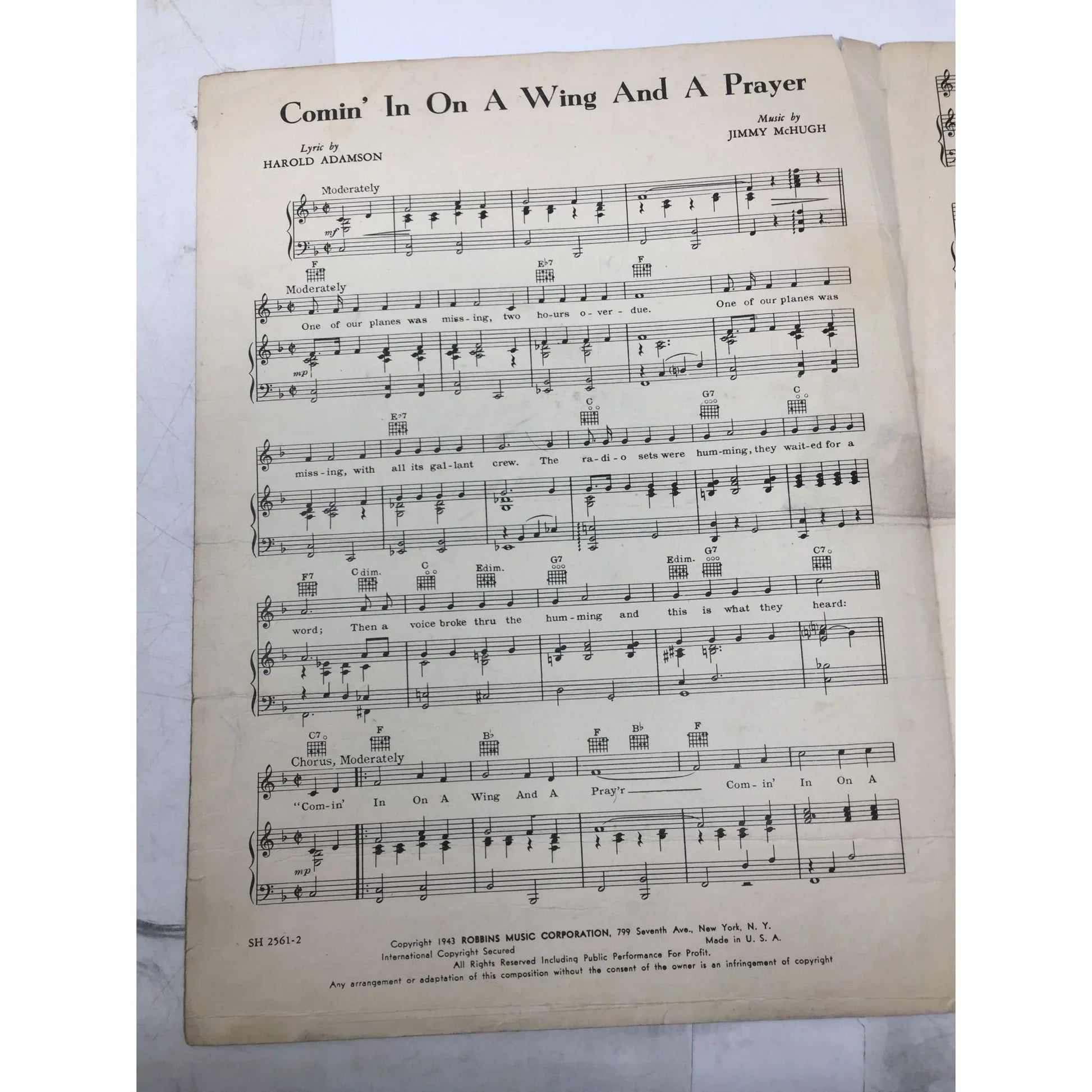 ''Comin' in on a wing and a prayer'' Vintage Sheet music - A+ Stuff - SHEET MUSIC - A+ Stuff