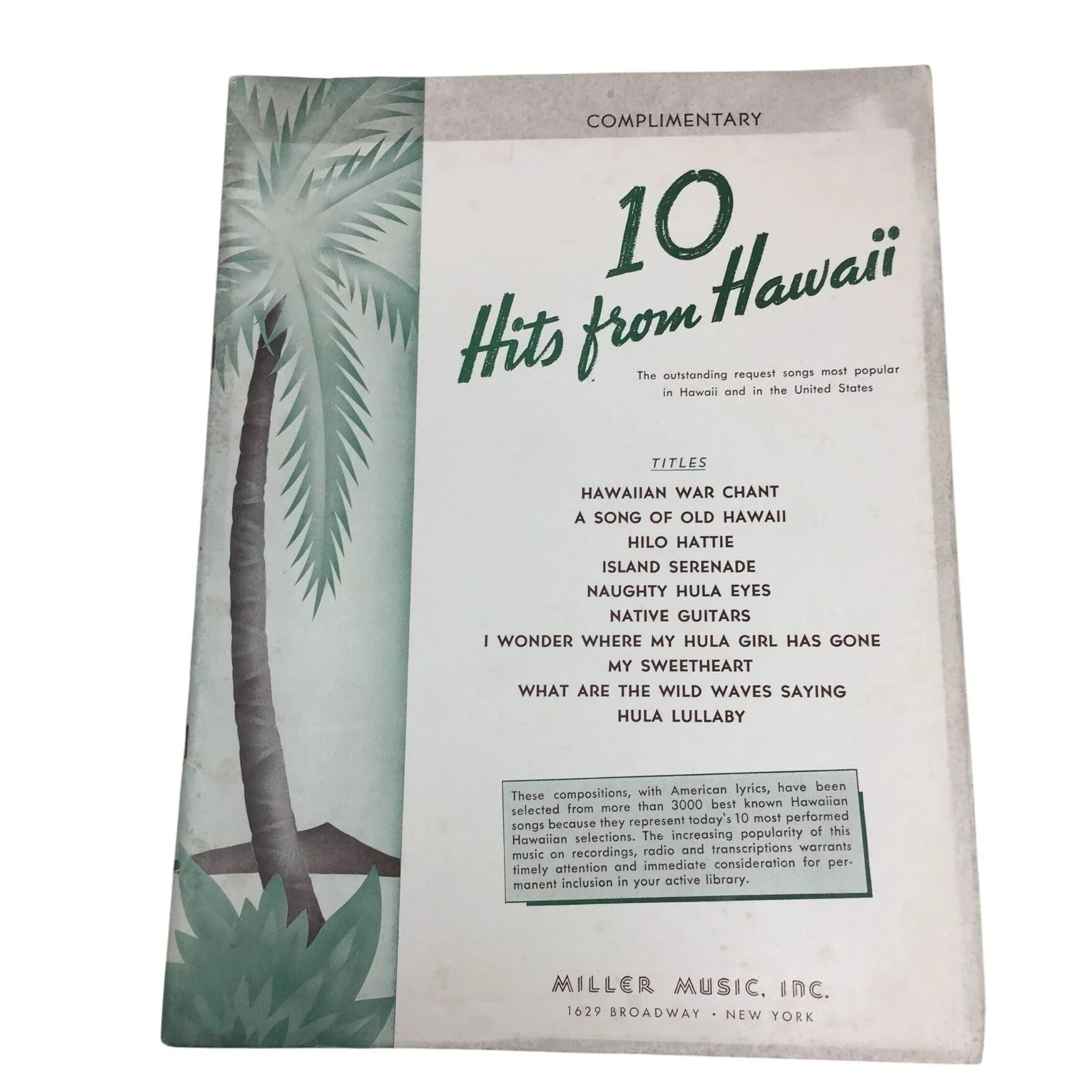 Complimentary Sheet Music Book ''10 Hits from Hawaii'' - A+ Stuff - SHEET MUSIC - A+ Stuff