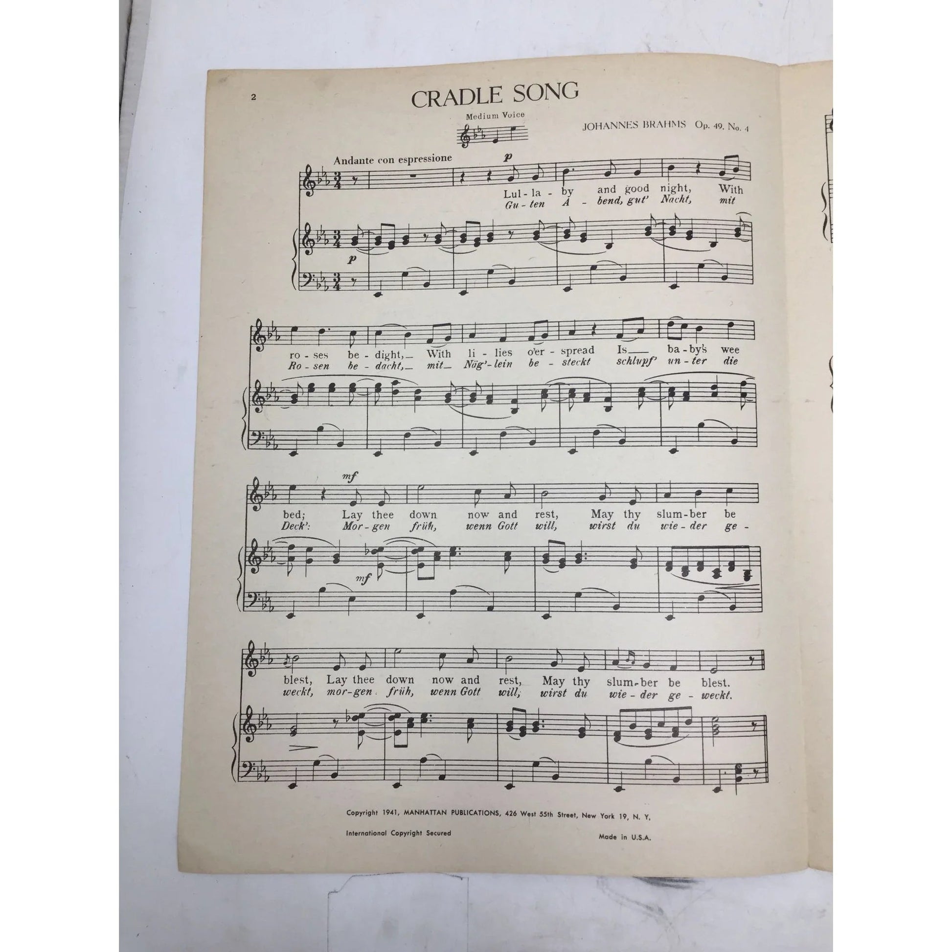 ''Cradle Song'' (Music Classic Series) by Johannes Brahms - A+ Stuff - SHEET MUSIC - A+ Stuff