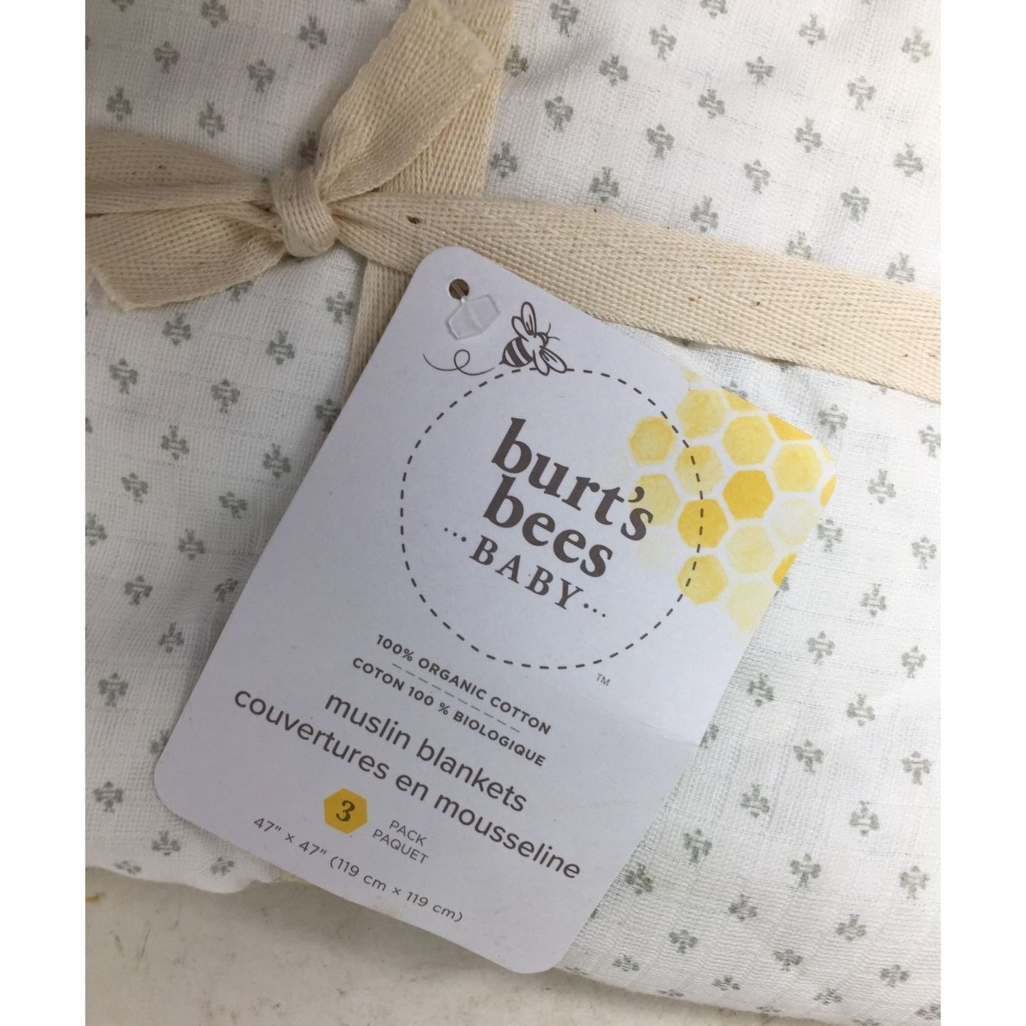 Burt's Bees Unisex Baby Muslin Blankets (3 Pack)- New with Tags