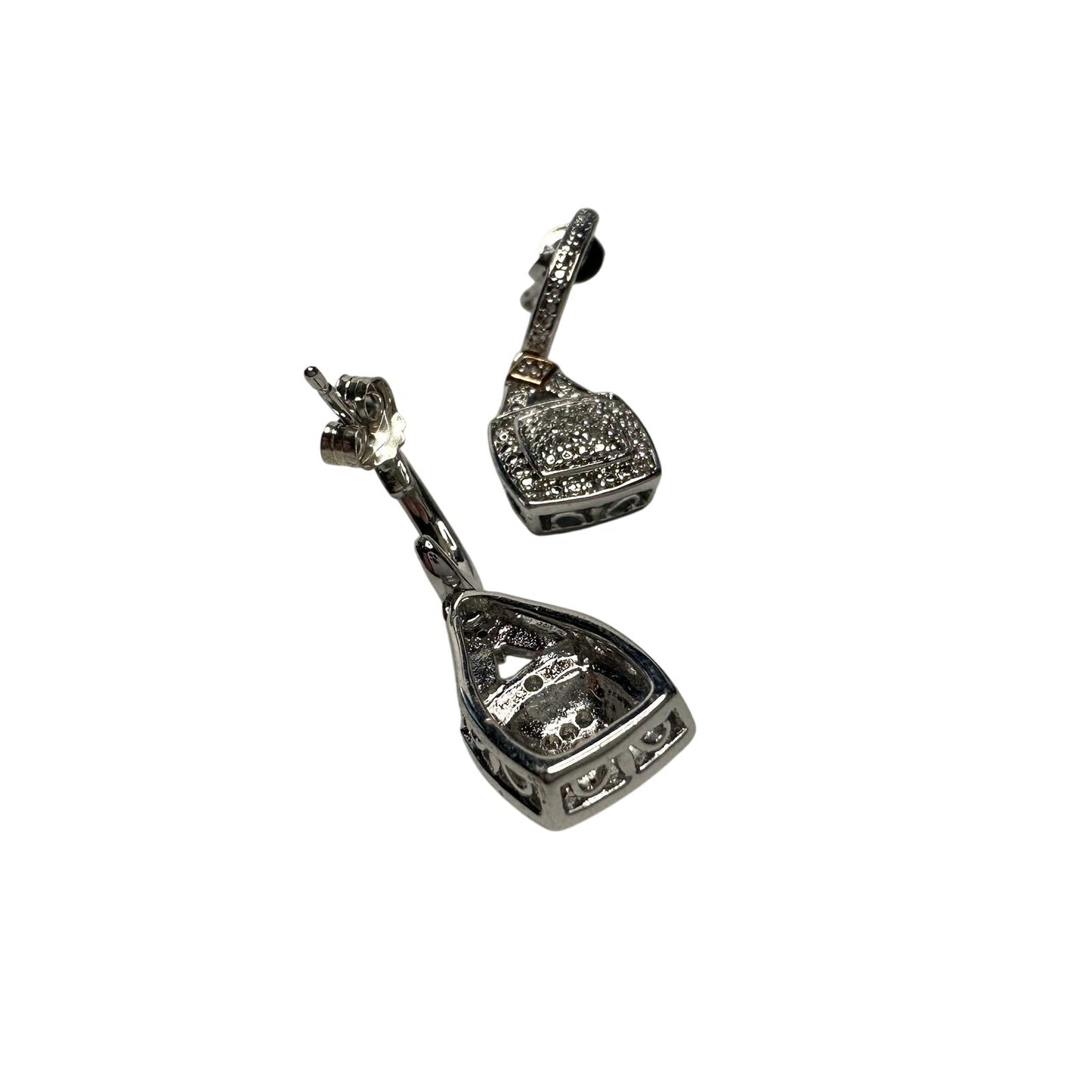 1/4 Carat Diamond Cushion Cut Dangle Earrings -Rhodium Plated Brass