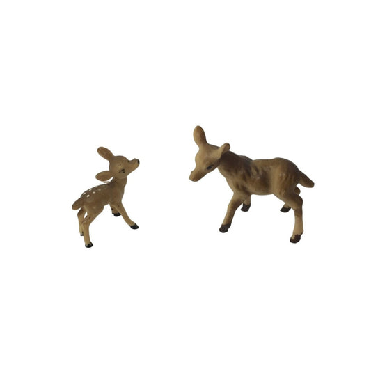 Two Miniature Brown/White Deer Figurines (Doe and Fawn)