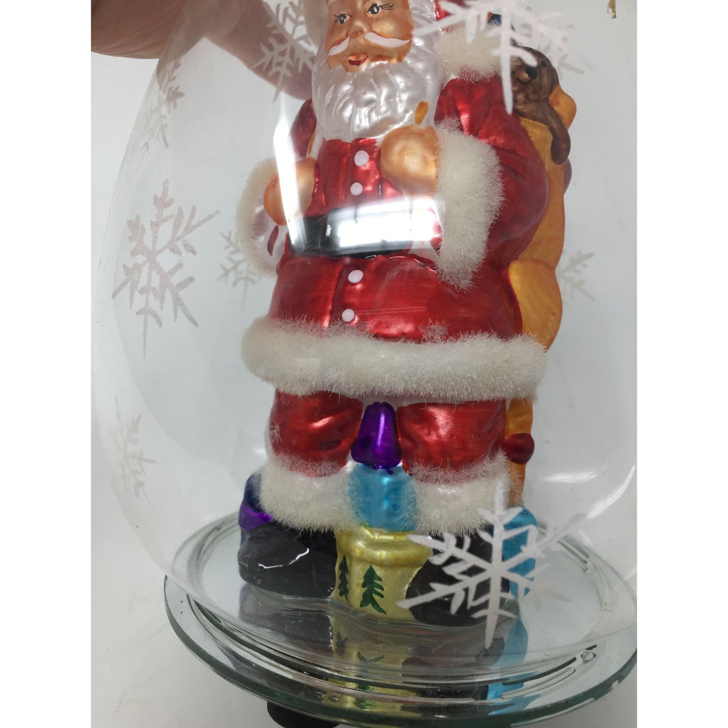 Vintage Battery Operated Light-Up Santa inside Blown Glass Snowflake Dome - 9'' tall