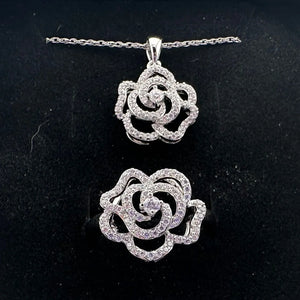 Shining White Sapphire Ring and Pendant Set - Sterling Silver with 18" Chain - Beautiful!