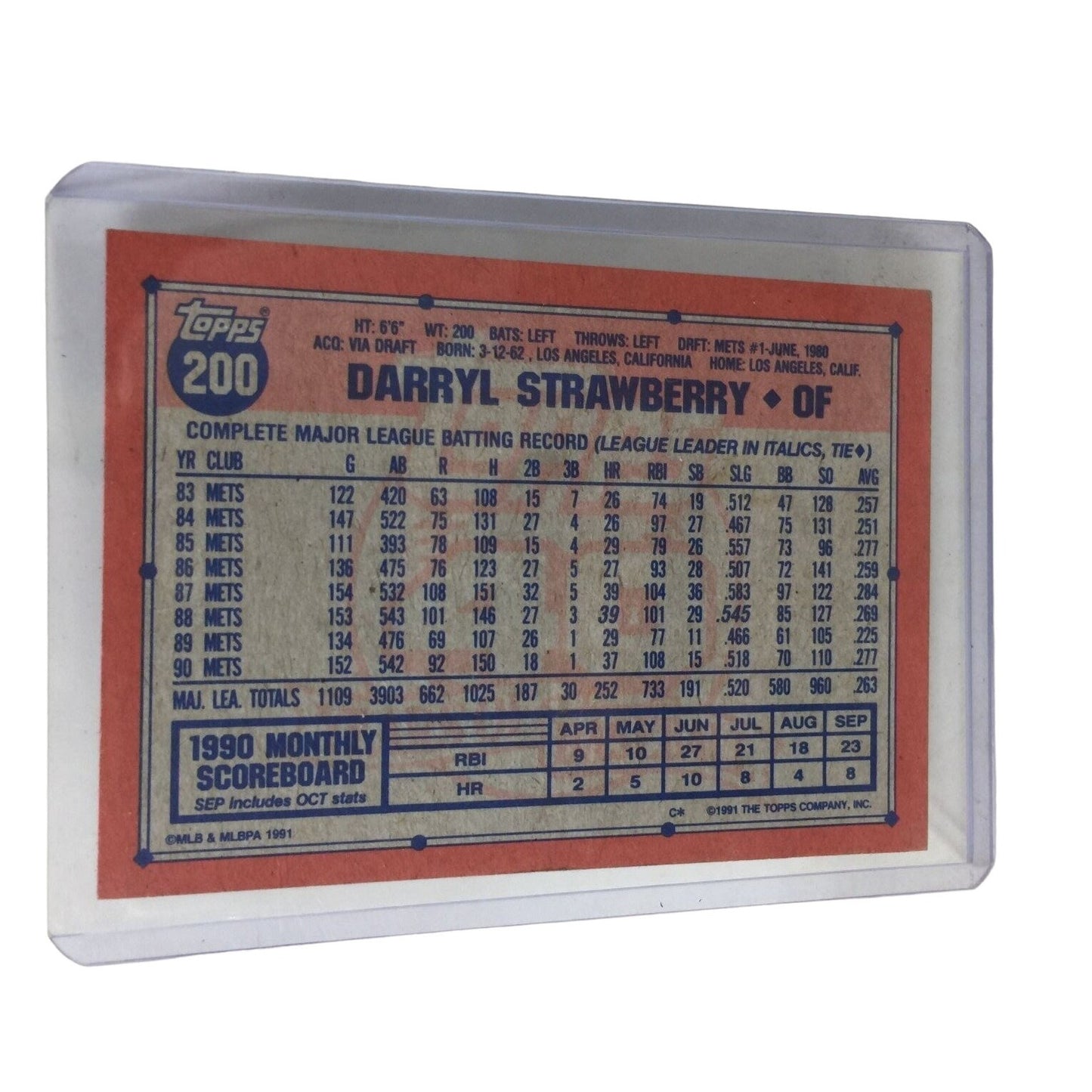 1991 Topps 200 Darryl Strawberry Collectible Baseball Card