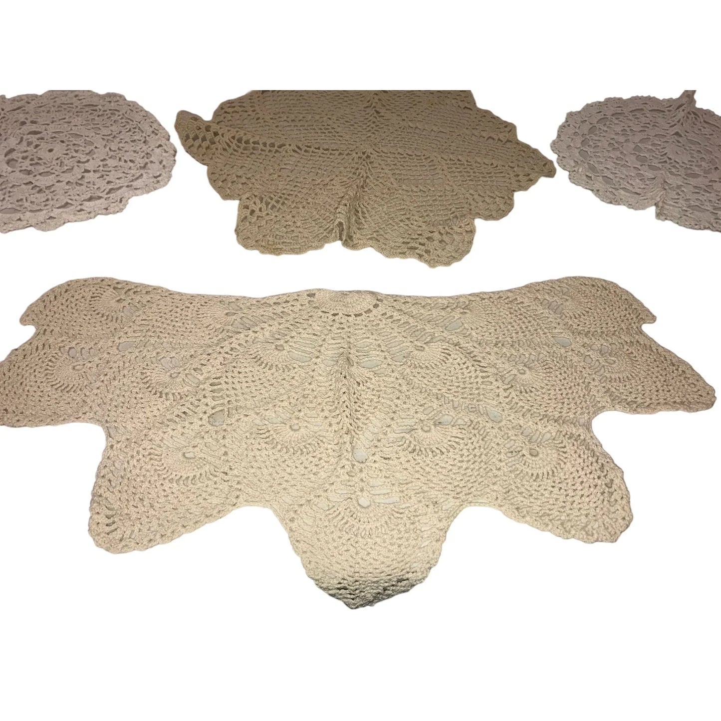 Set of 4 White/Cream Colored Handmade Crocheted Table Placemats/Doilies - A+ Stuff