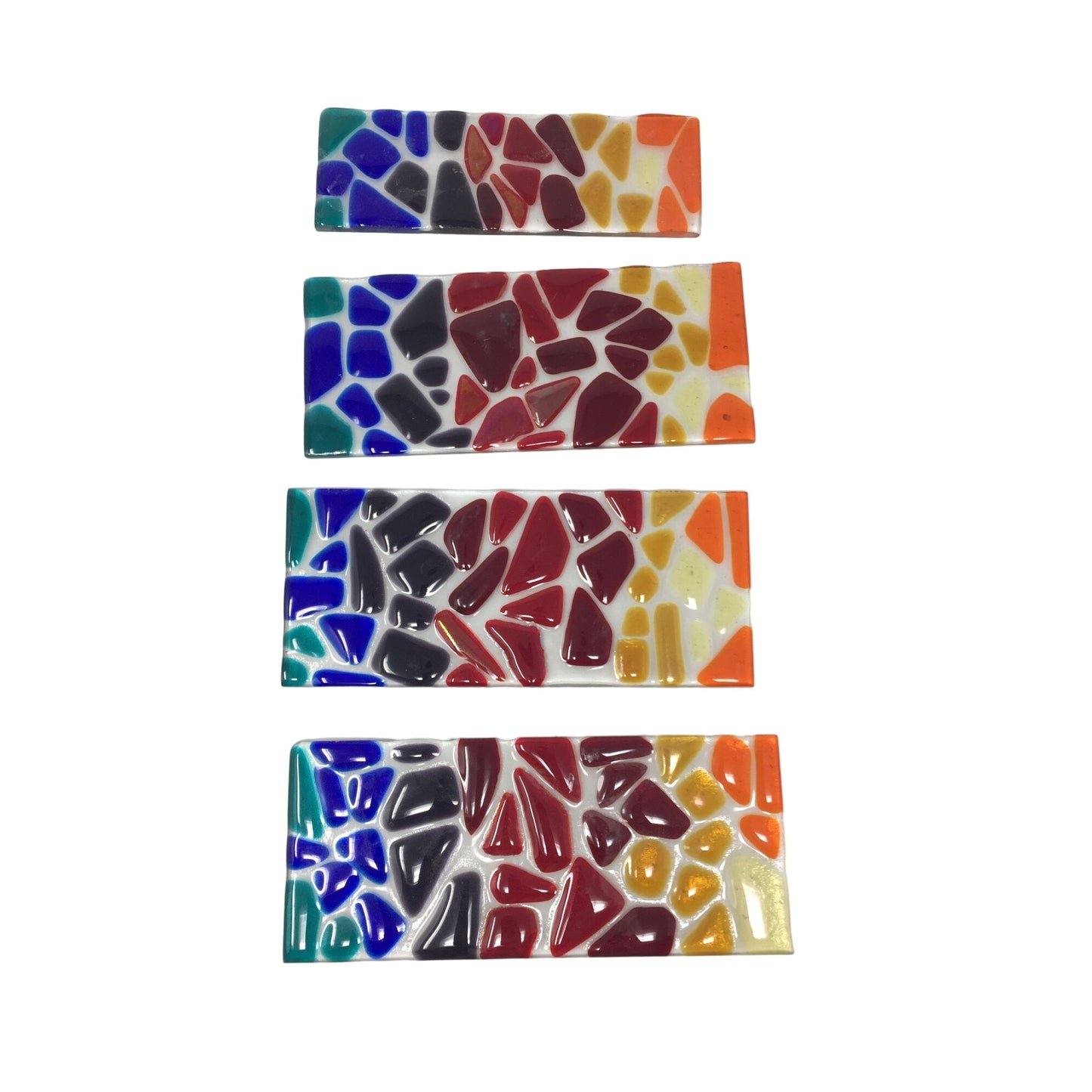 Four Rectangular Colorful Textured Stained Glass Pieces